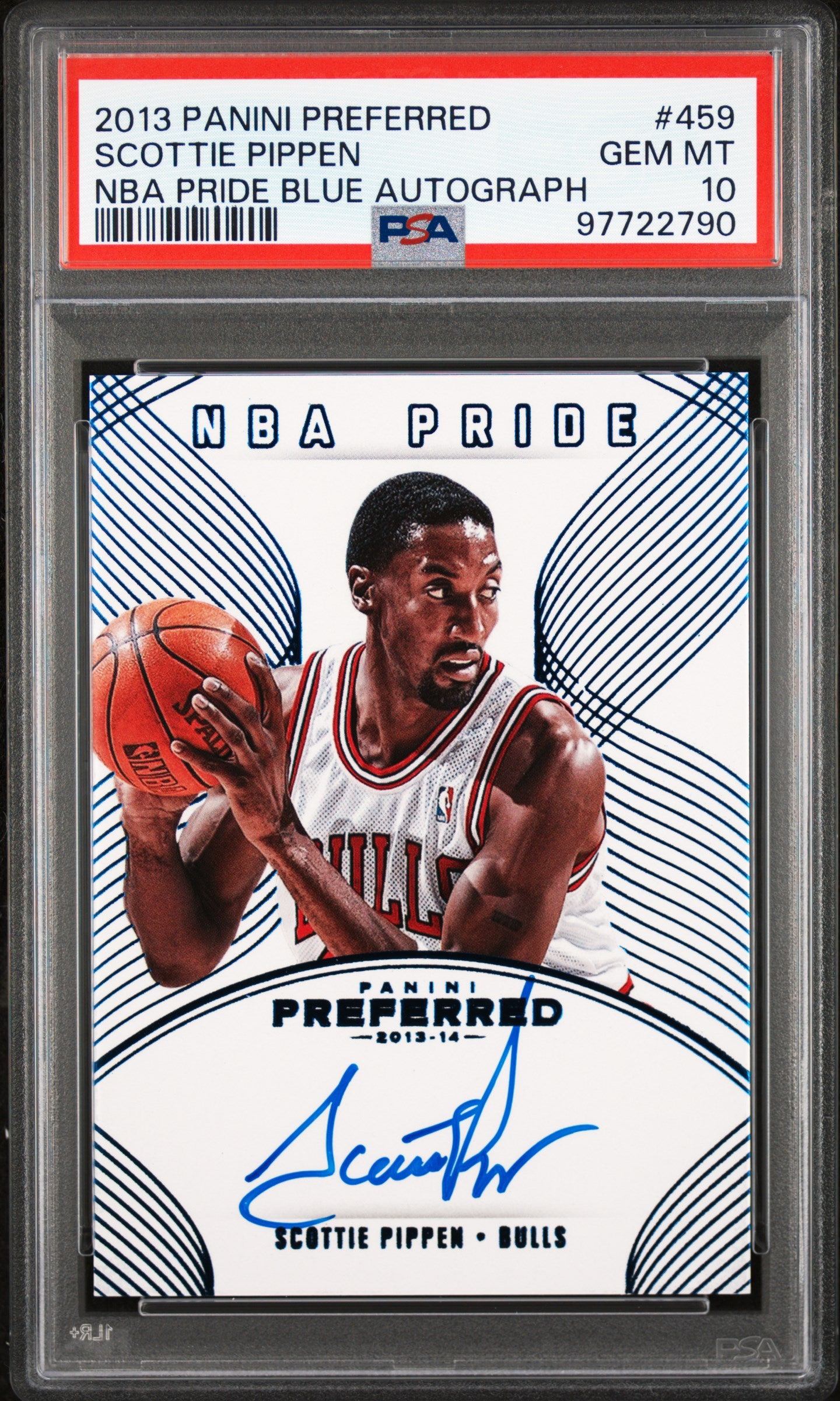 2013 Panini Preferred NBA Pride Blue Scottie Pippen #459 Auto /15 PSA 10