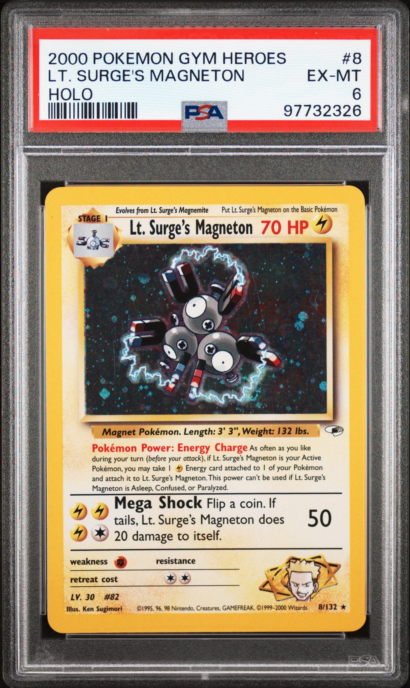 2000 Pokemon Gym Heroes #8 Lt. Surge's Magneton Holo PSA 6