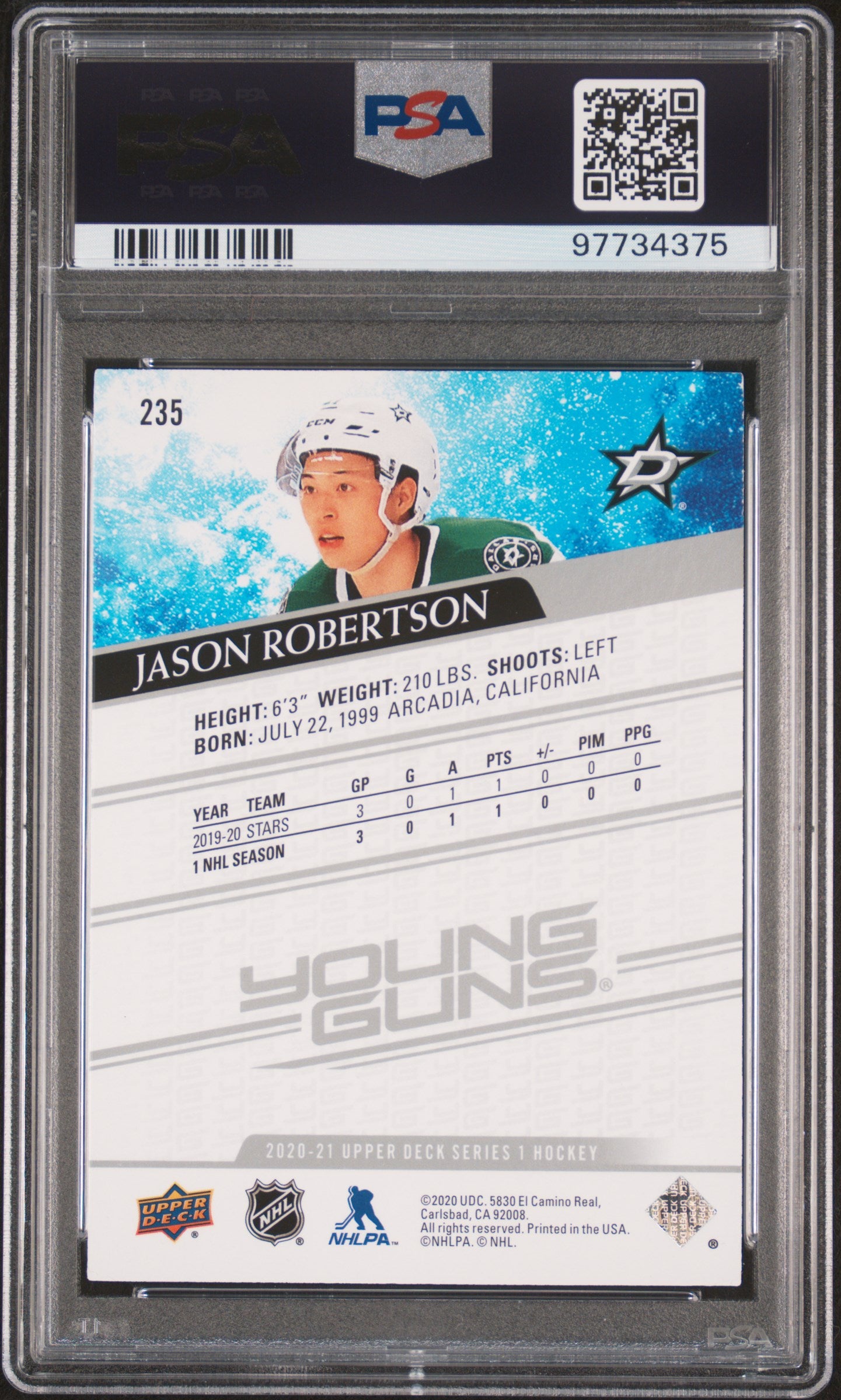 2020 Upper Deck Young Guns Jason Robertson #235 PSA 0