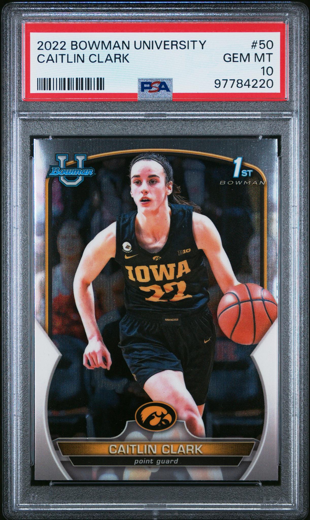 2022 Bowman Chrome University Caitlin Clark #50 PSA 10