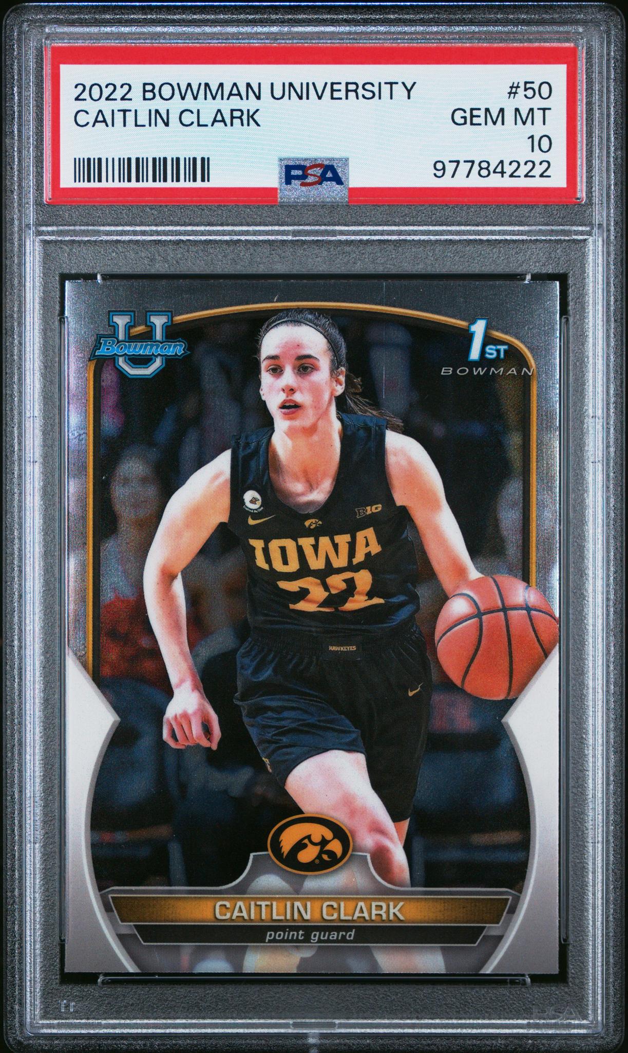 2022 Bowman Chrome University Caitlin Clark #50 PSA 10