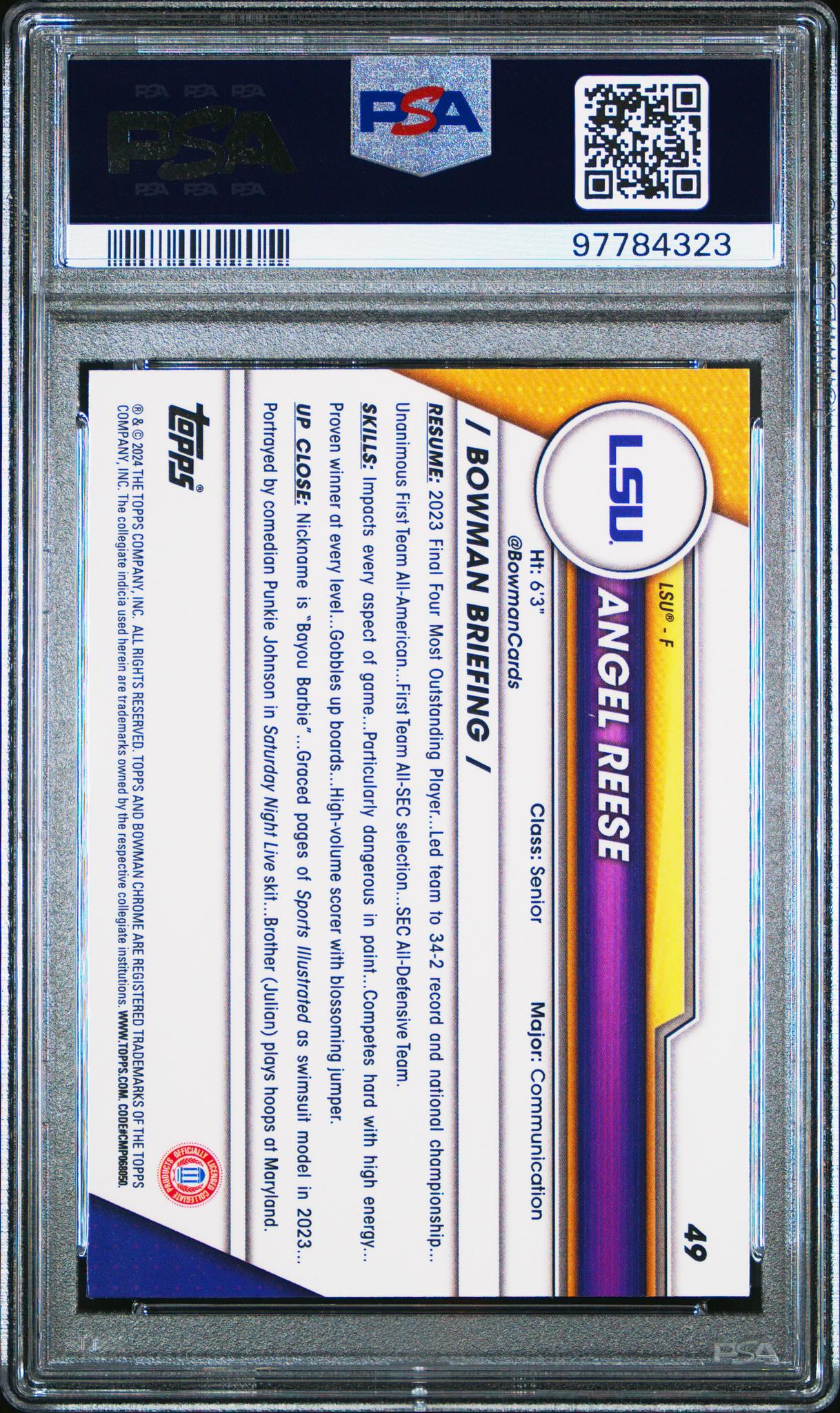 2023 Topps Bowman U Chrome Angel Reese #49 PSA 10