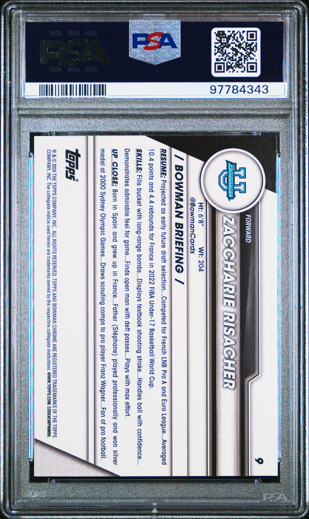 2023 Bowman U Chrome Zaccharie Risacher #9 PSA 9
