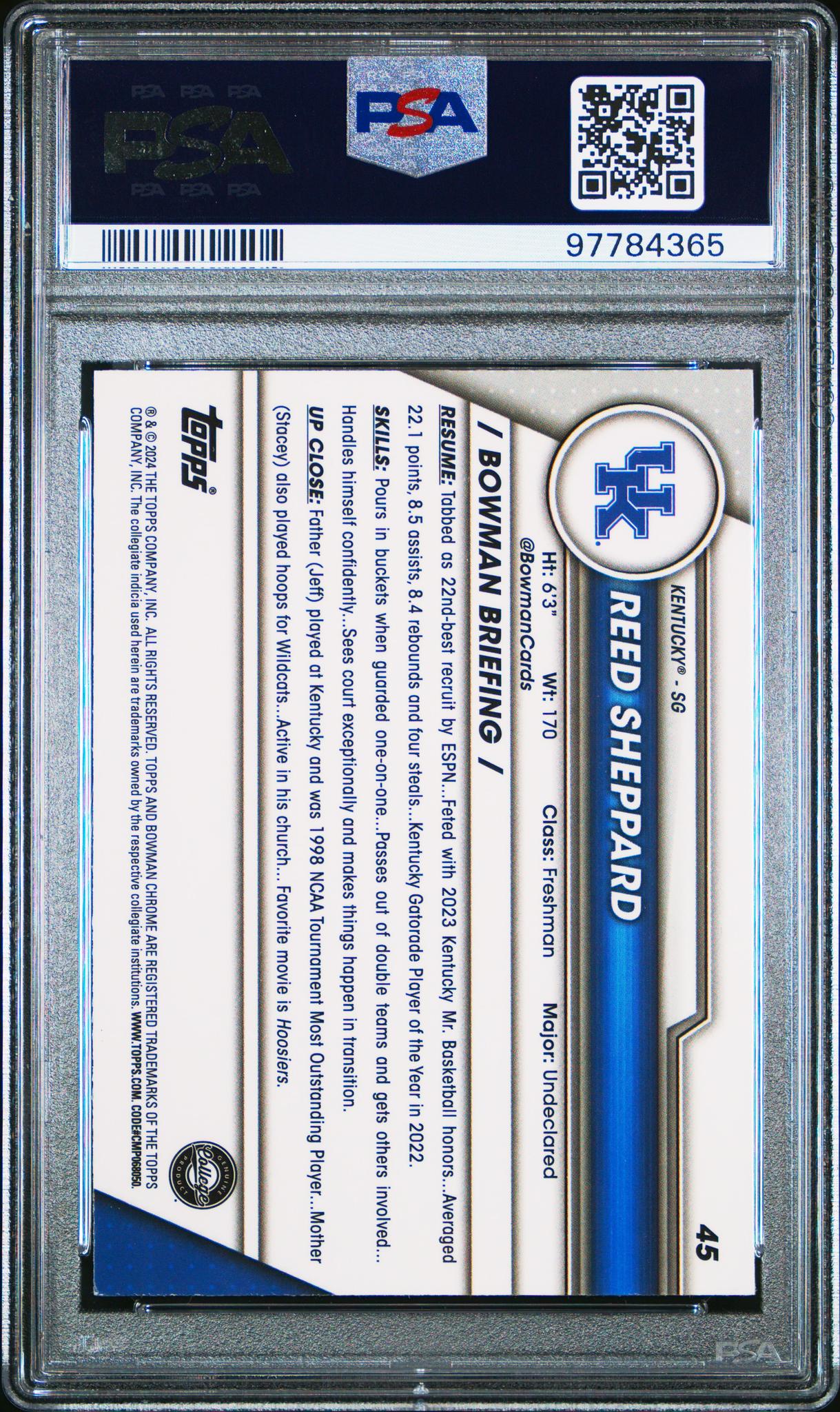 2023 Bowman U Sapphire Reed Sheppard #45 PSA 9