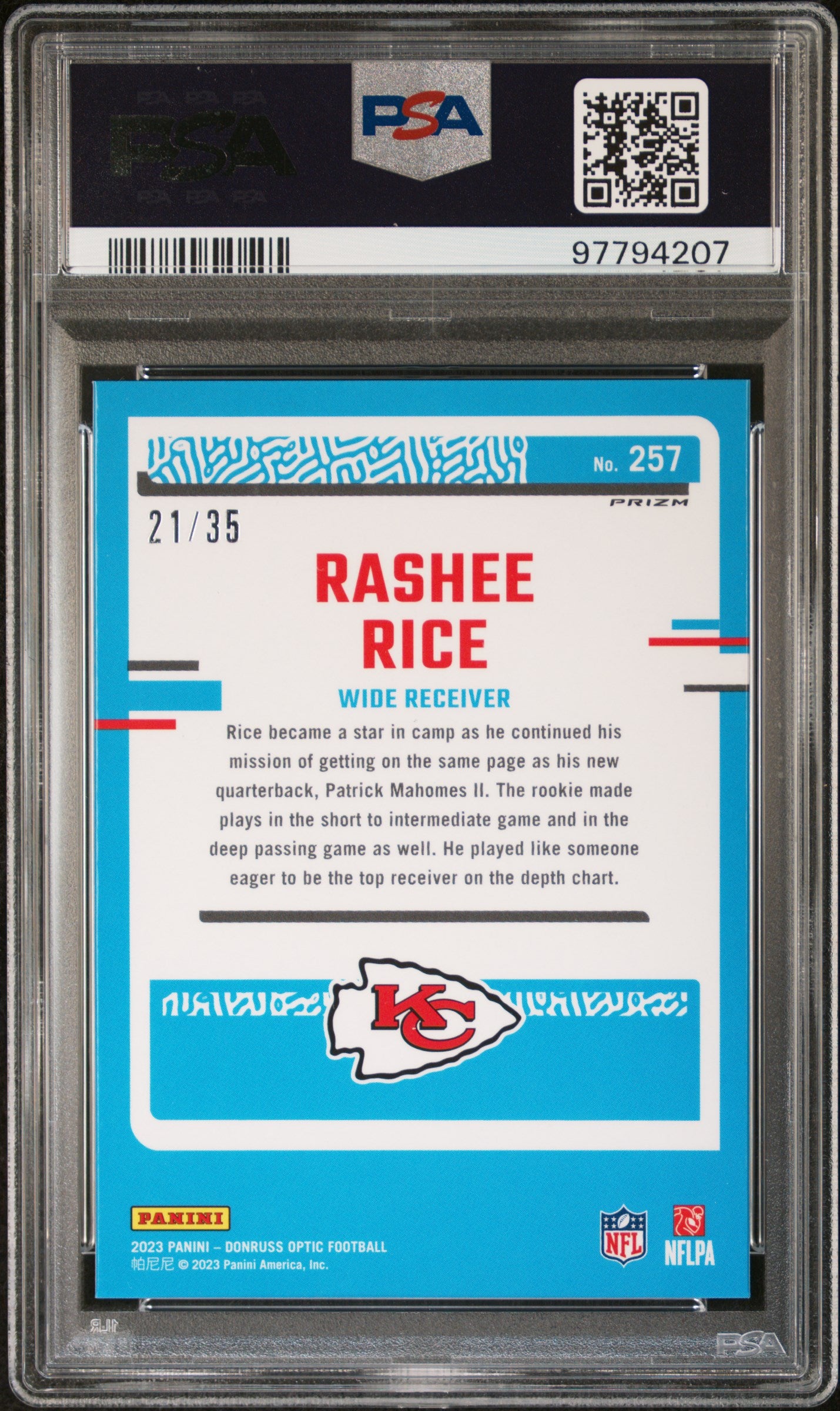 2023 Donruss Optic Bronze Mojo Rashee Rice #257 RC /35 PSA 9
