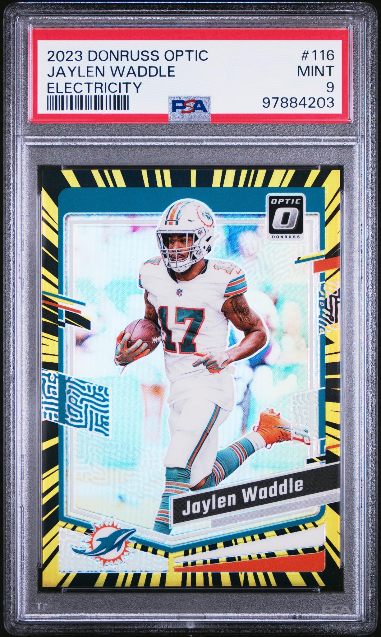 2023 Panini Donruss Optic Electricity Jaylen Waddle #116 /69 PSA 9
