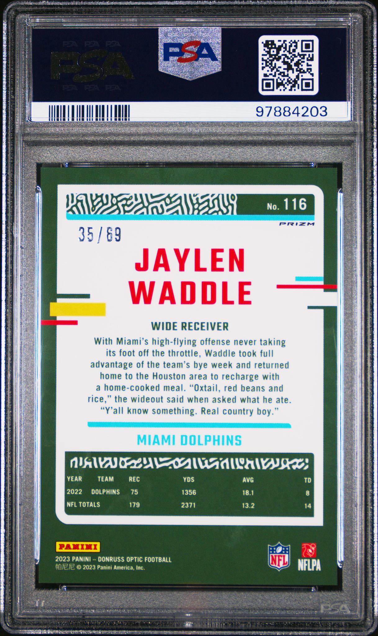 2023 Panini Donruss Optic Electricity Jaylen Waddle #116 /69 PSA 9