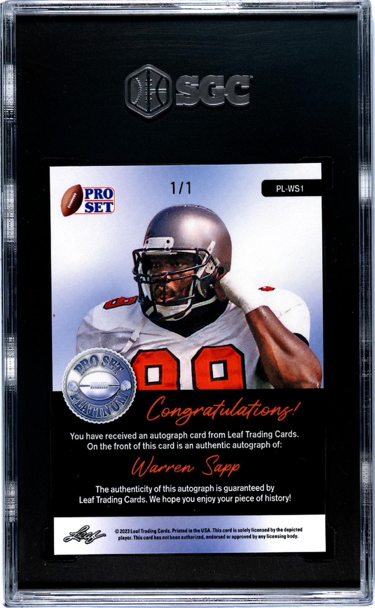 2023 Leaf Pro Set Metal Pulsar Warren Sapp #PL-WS1 Auto 1/1 SGC 9.5 Auto 10