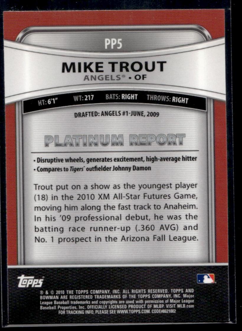 2010 Bowman #PP5 Mike Trout Platinum Report Rookie RC 