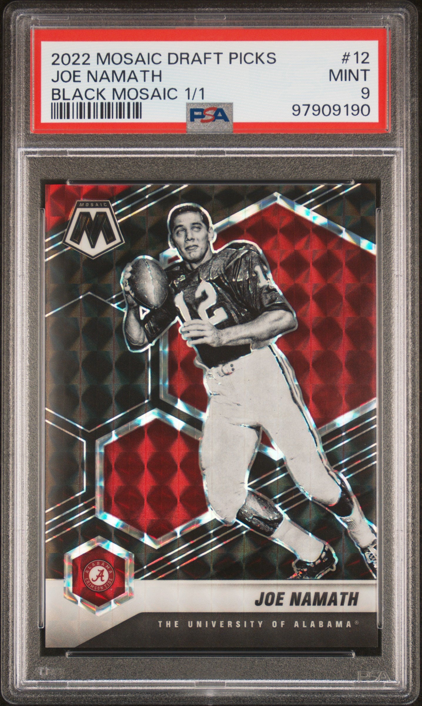 2022 Panini Mosaic Draft Picks Black Mosaic Joe Namath #12 1/1 PSA 9