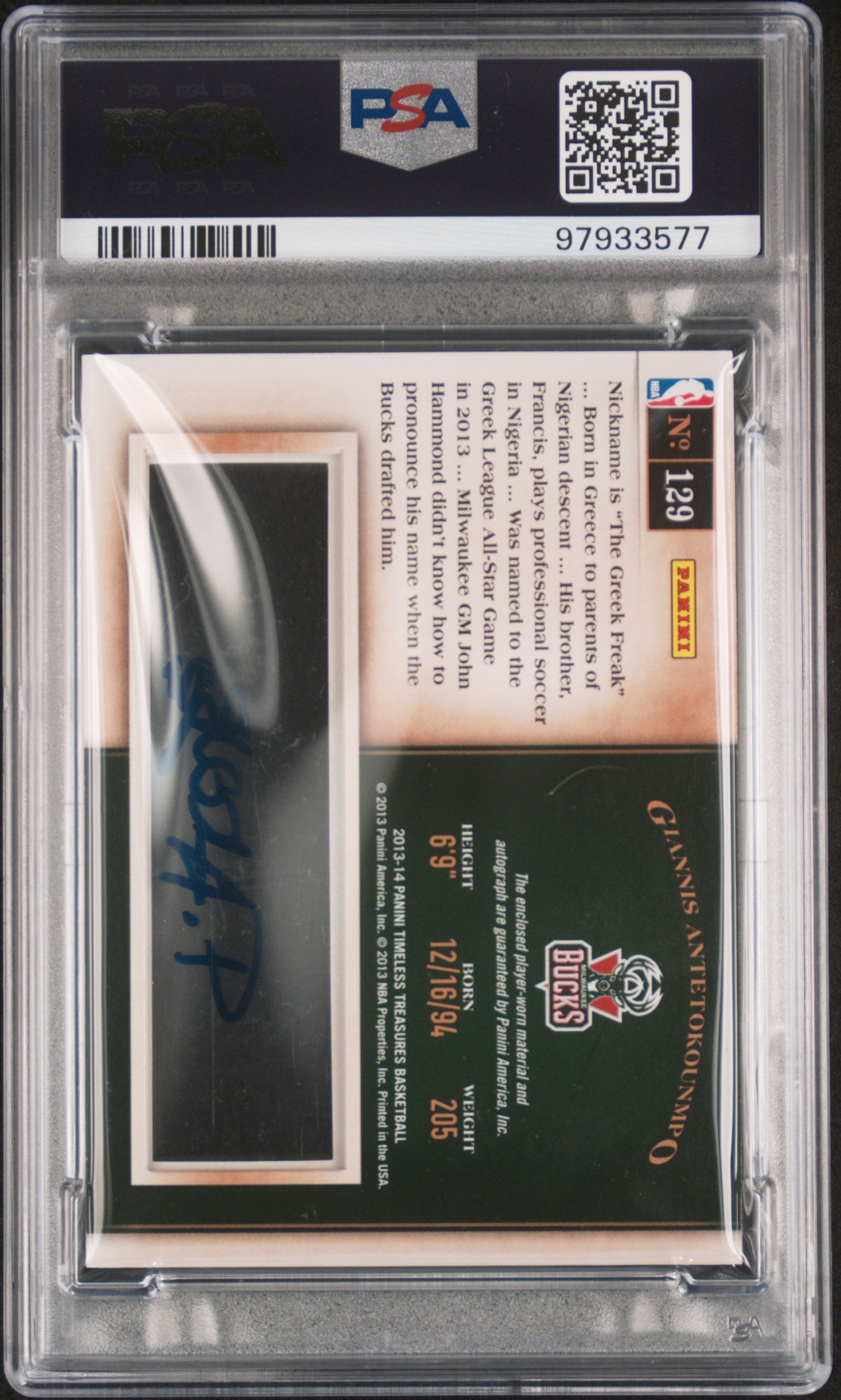 2013 Timeless Treasures #129 Giannis Antetokounmpo PSA 8