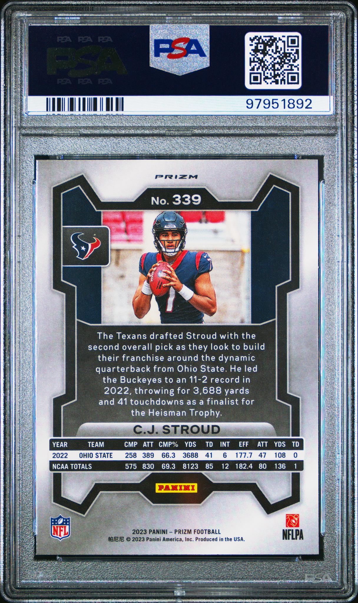2023 Panini Prizm Red White Blue Prizm C.J. Stroud #339 RC PSA 9