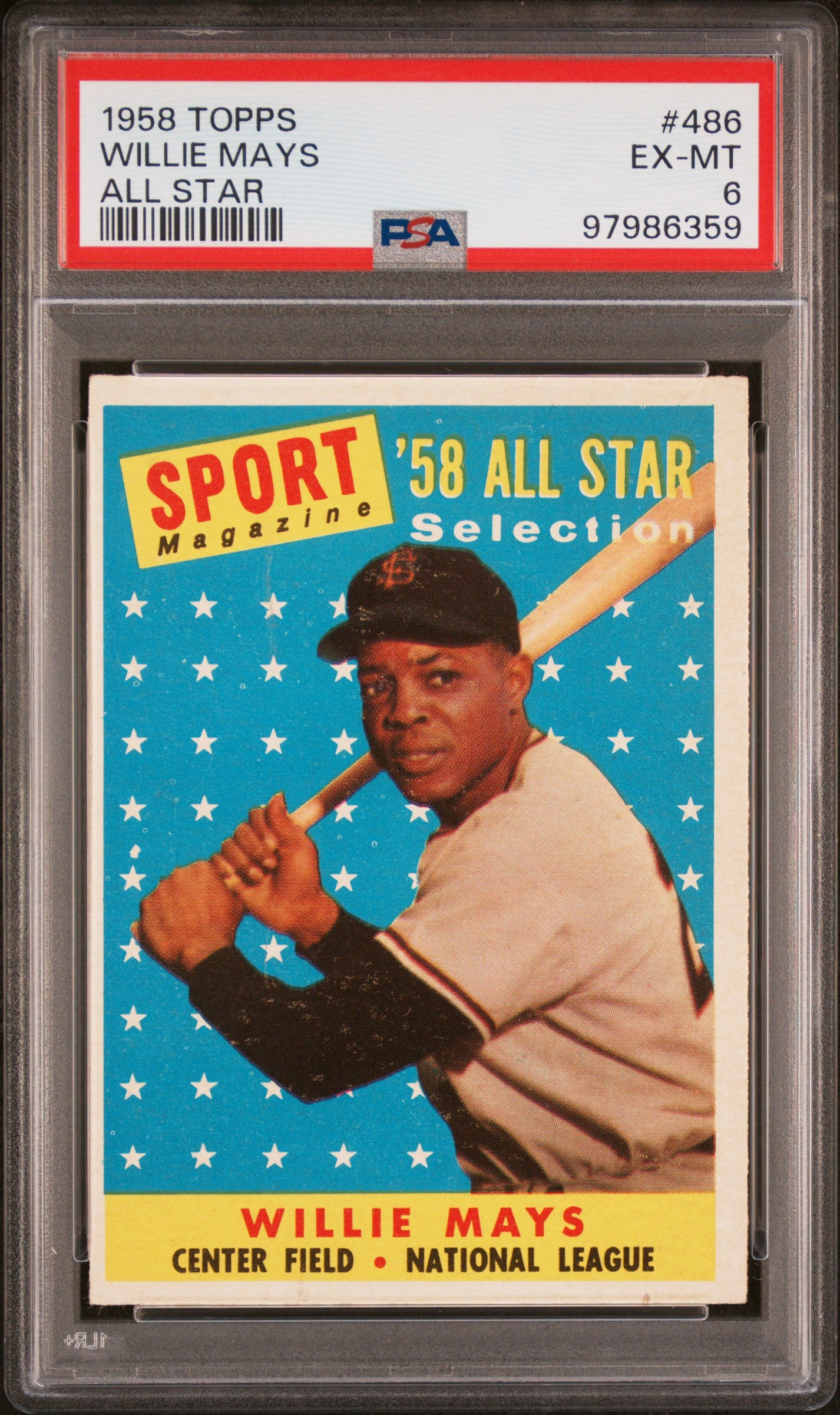 1958 Topps #486 Willie Mays Sport Magazine '58 All Star Selection PSA 6