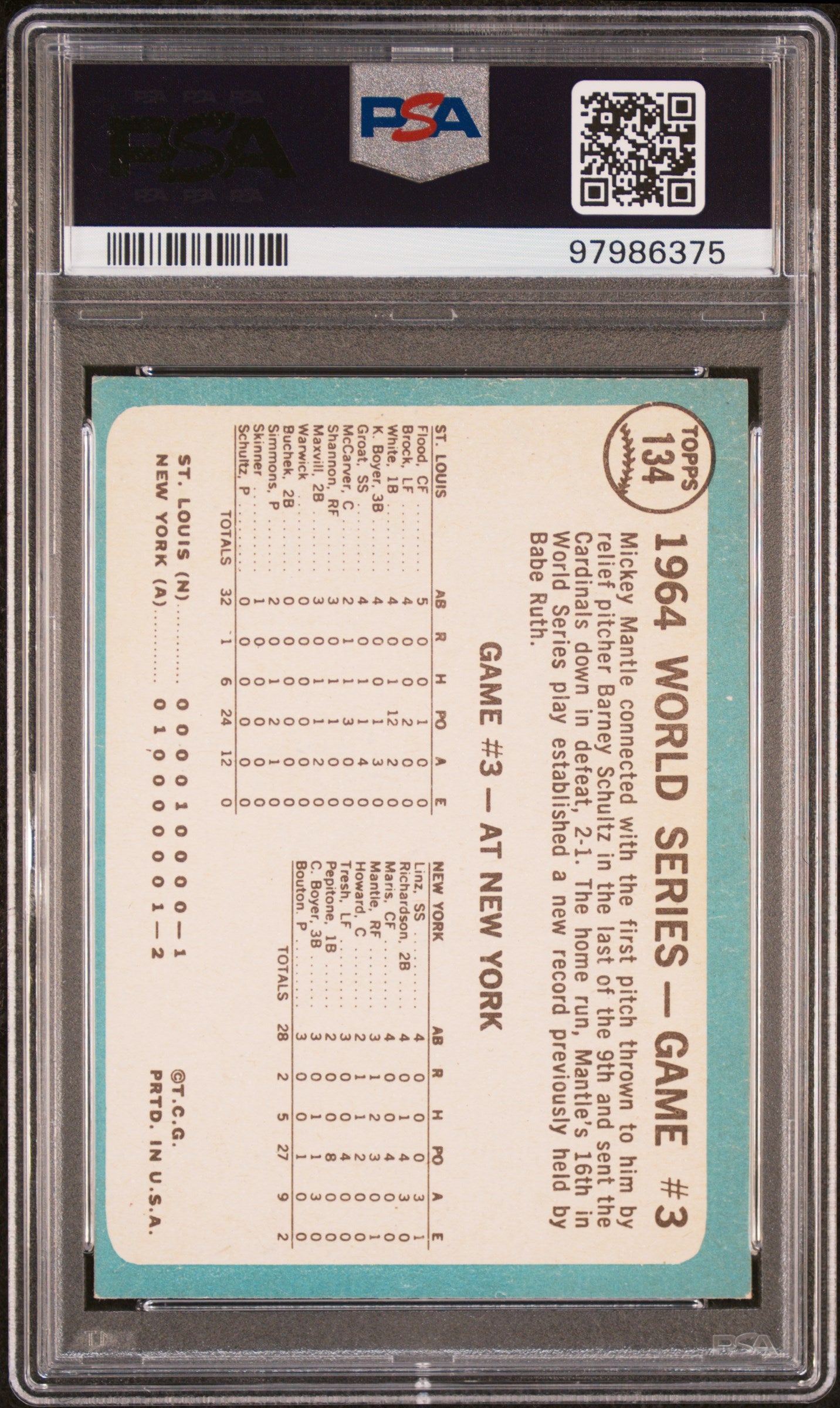 1965 Topps World Series Game 3 Mantle's Clutch HR Mickey Mantle #134 PSA 6
