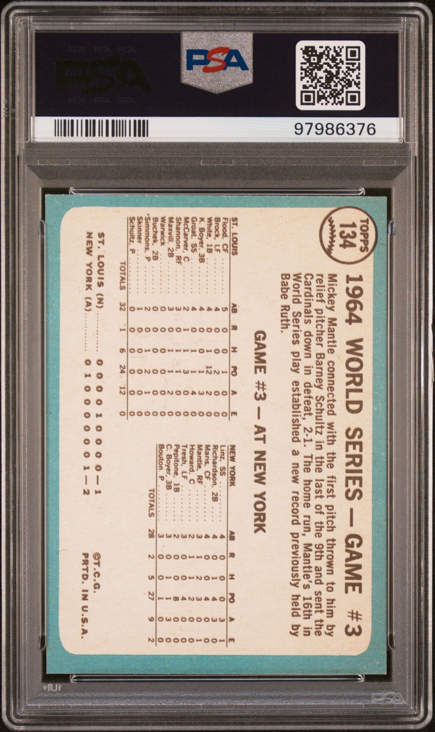 1965 Topps #134 Mickey Mantle World Series Game 3 PSA 6.5