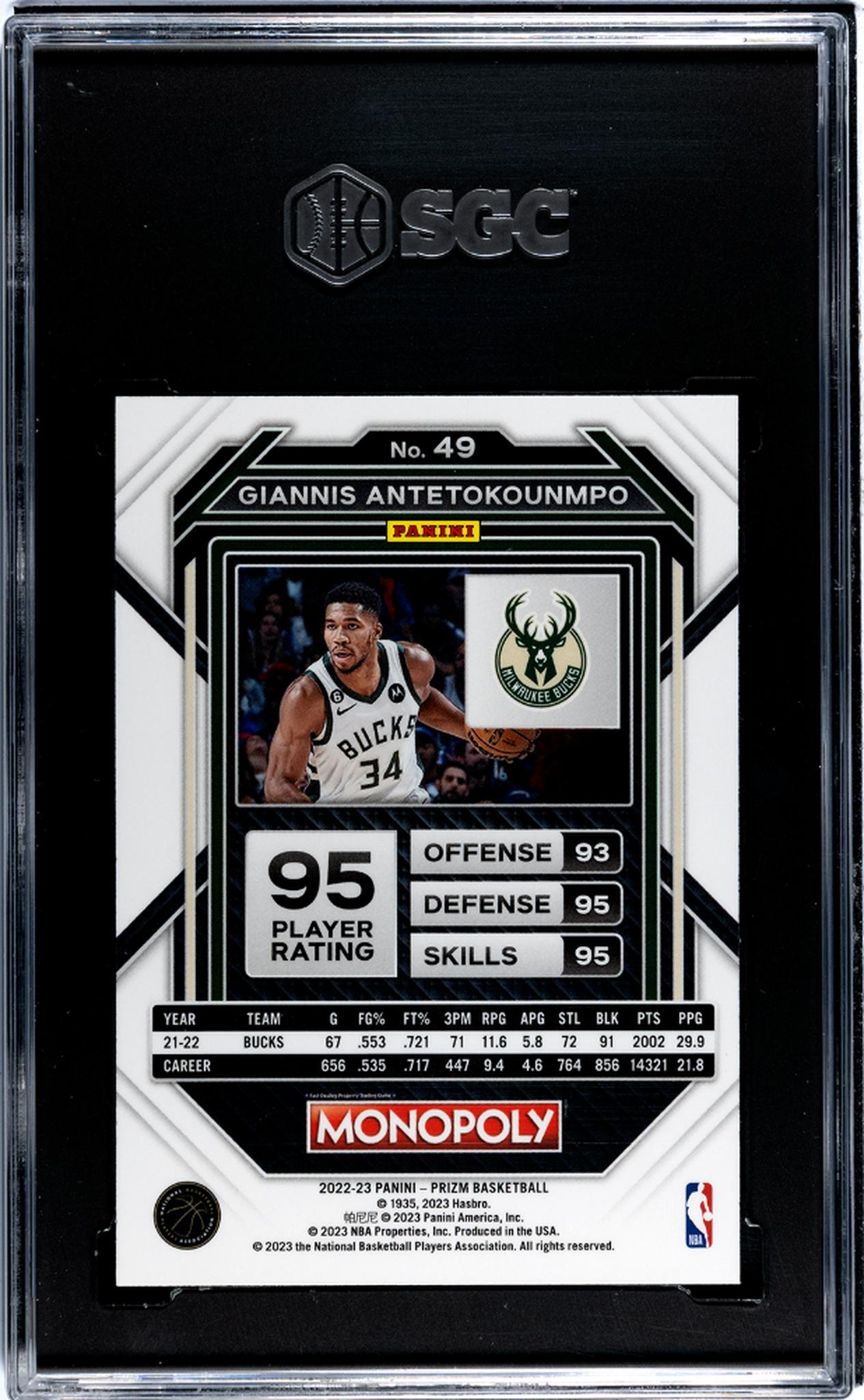2022-23 Panini Prizm Monopoly Giannis Antetokounmpo #49 SGC 9.5