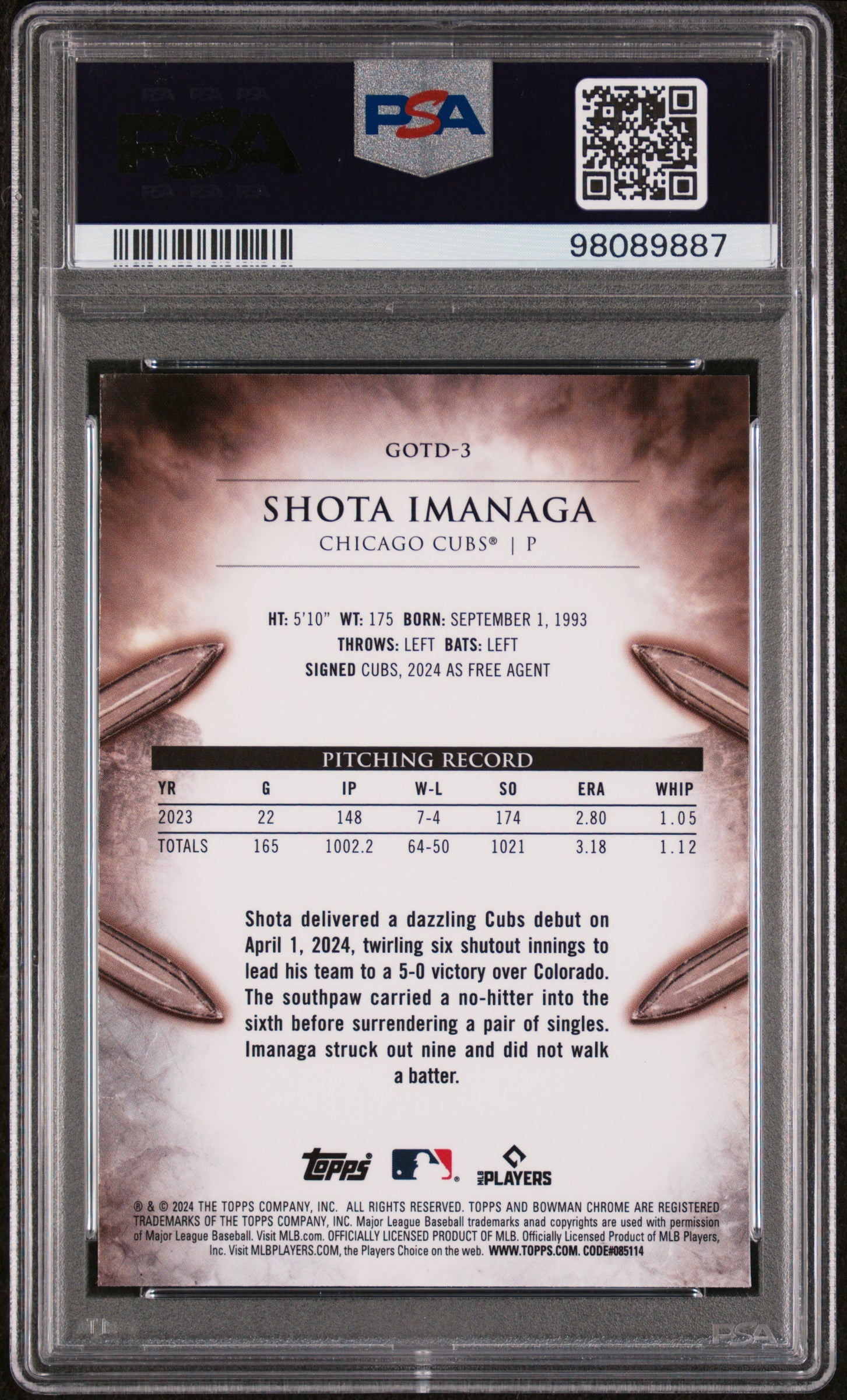 2024 Bowman Chrome Gladiators Shota Imanaga #3 RC PSA 10