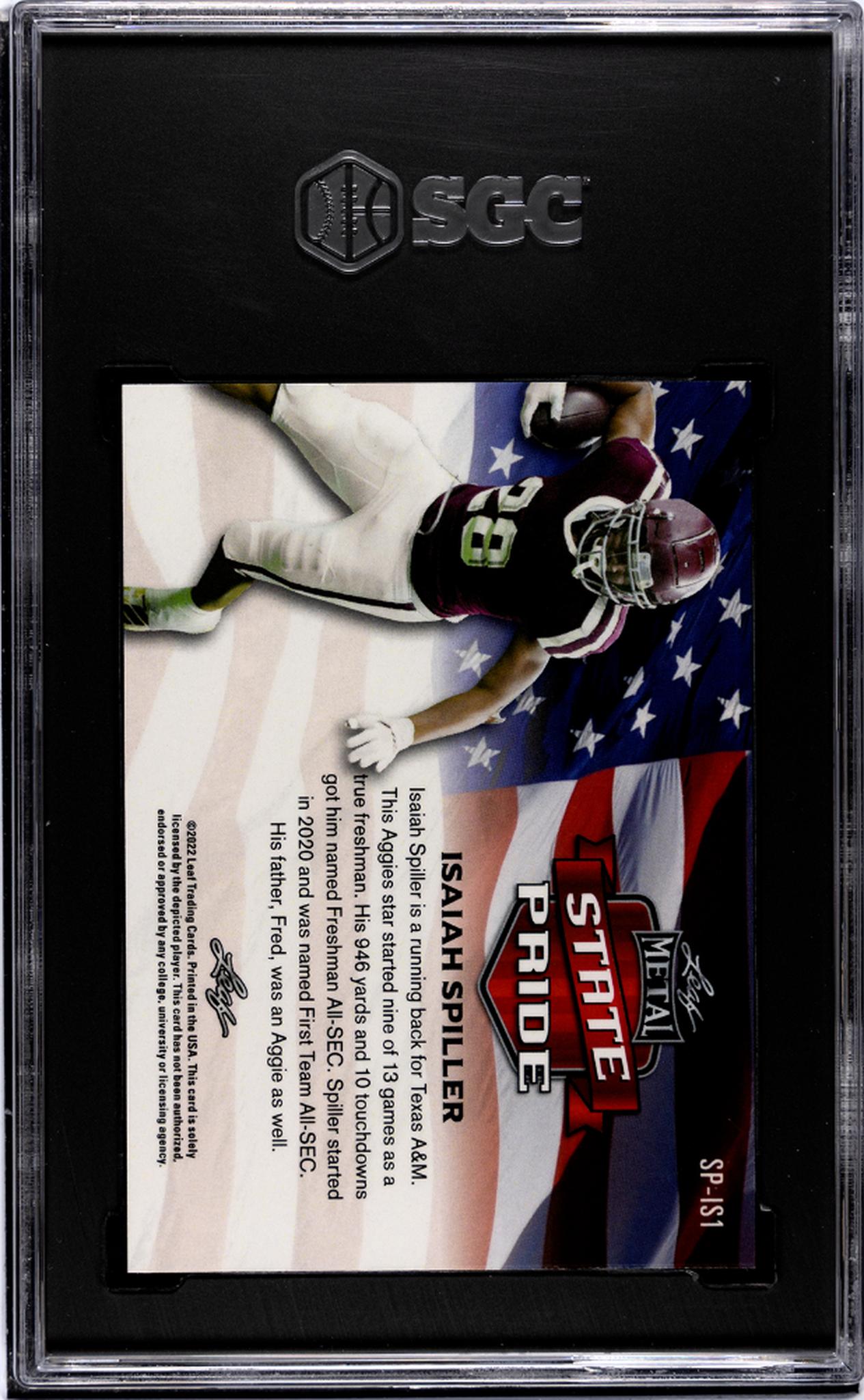 2022 Leaf Draft #SP-IS1 Isaiah Spiller Metal State Pride Black SGC 10