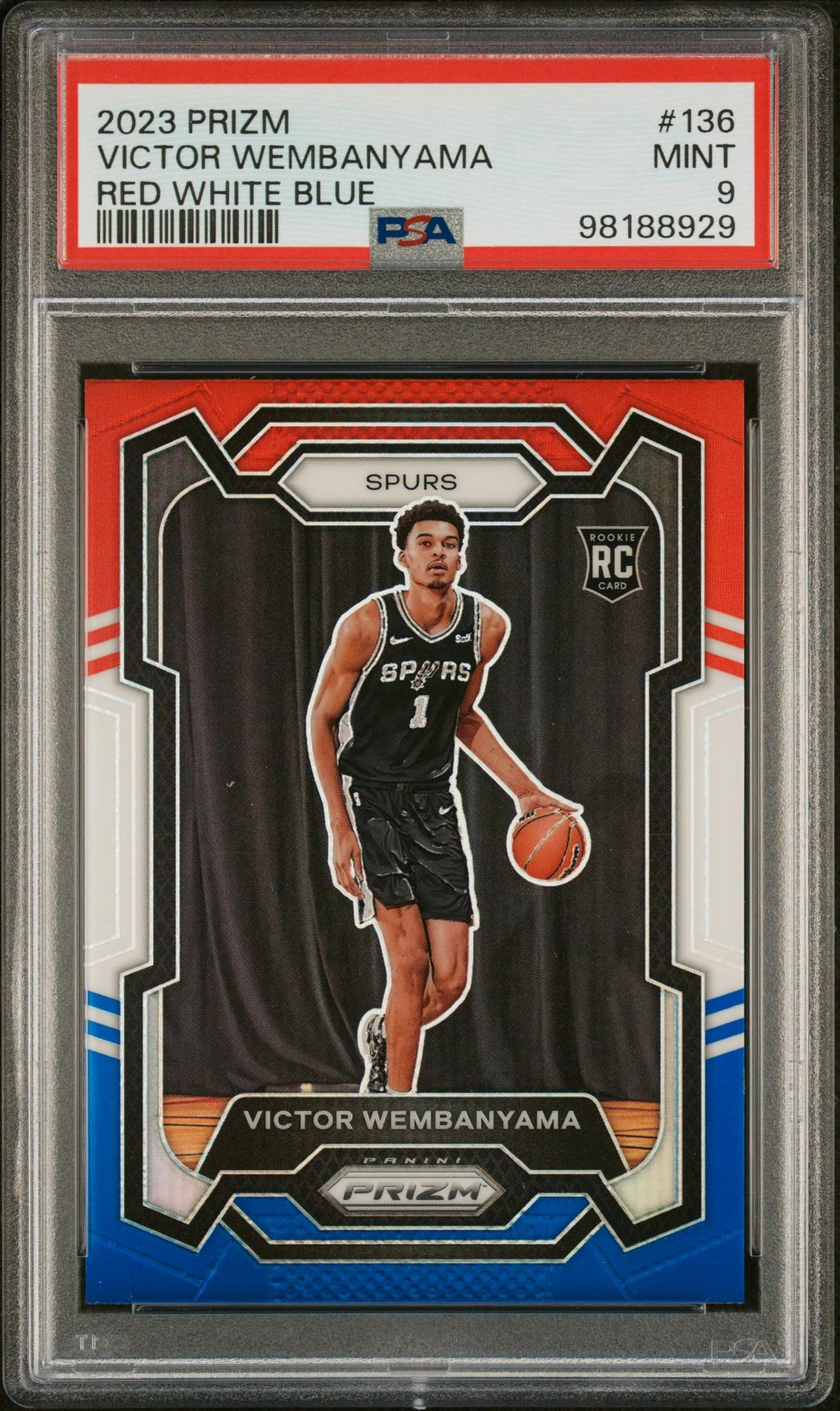 2023 Panini Prizm Prizms Red White and Blue #136 Victor Wembanyama PSA 9