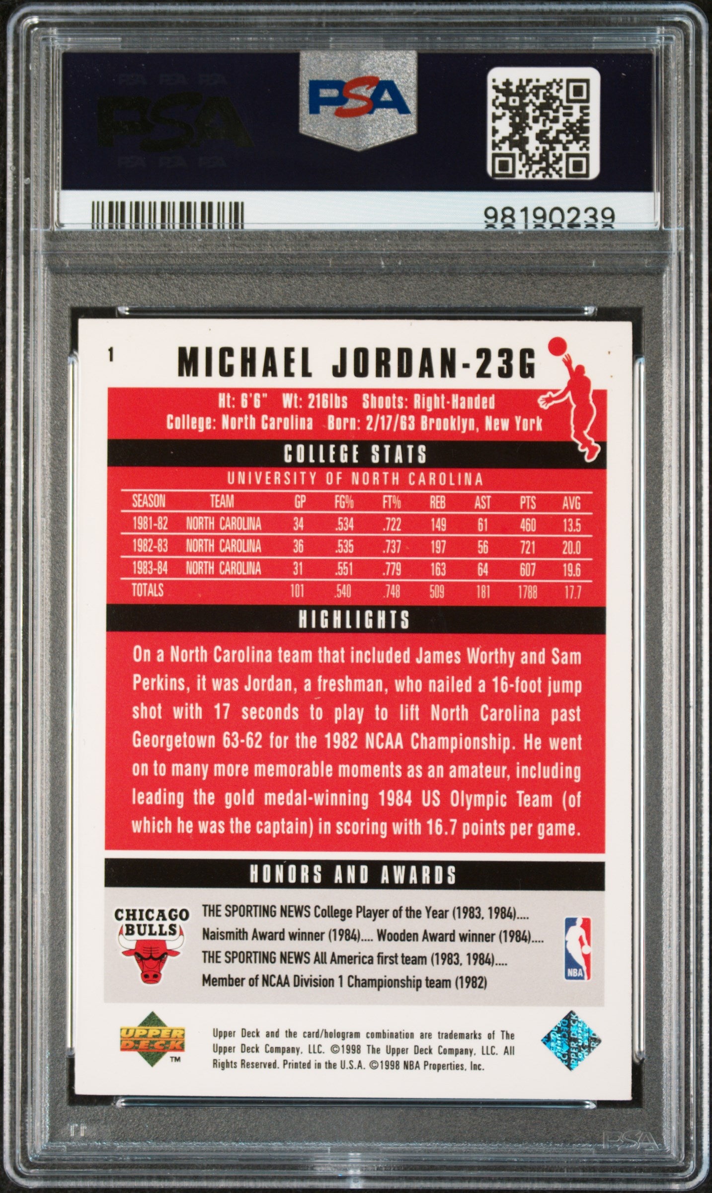 1998 Upper Deck MJ Career Collection Michael Jordan #1 PSA 9