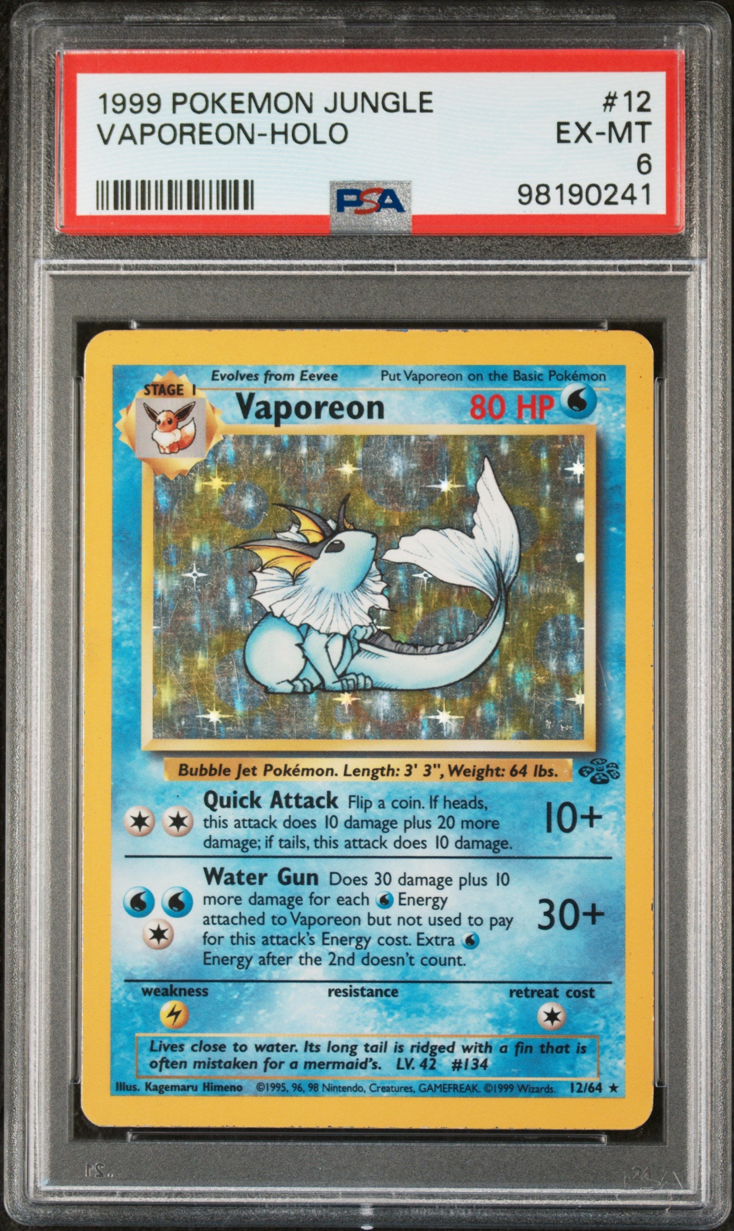 1999 Pokémon Jungle Vaporeon #12/64 Holo PSA 6