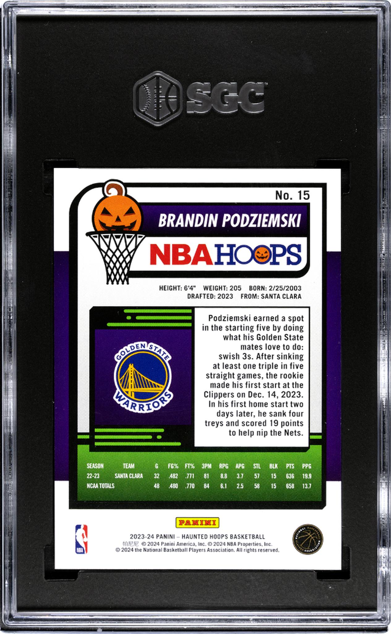 2023-24 Panini Haunted Hoops #15 Brandin Podziemski Orange SGC 10