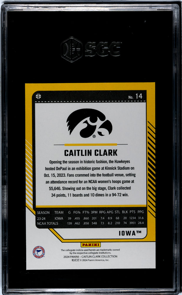 2024 Panini Caitlin Clark Collection Donruss Caitlin Clark #14 SGC 10