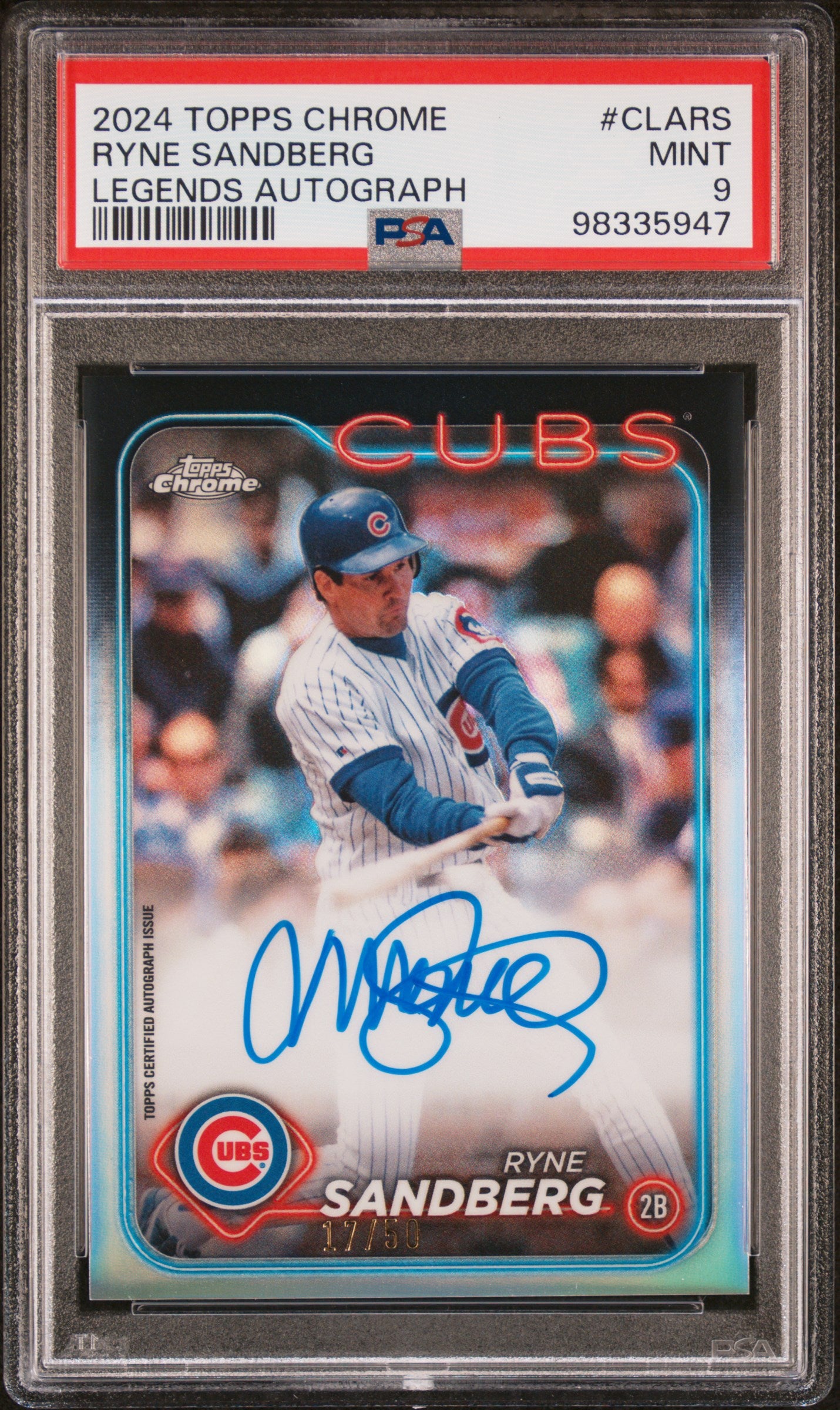 2024 Topps Chrome #CLAR-S Ryne Sandberg /50 PSA 9