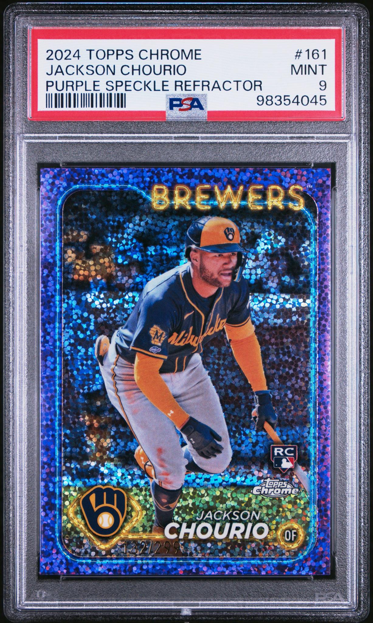 2024 Topps Chrome #161 Jackson Chourio Purple Speckle Refractor PSA 9