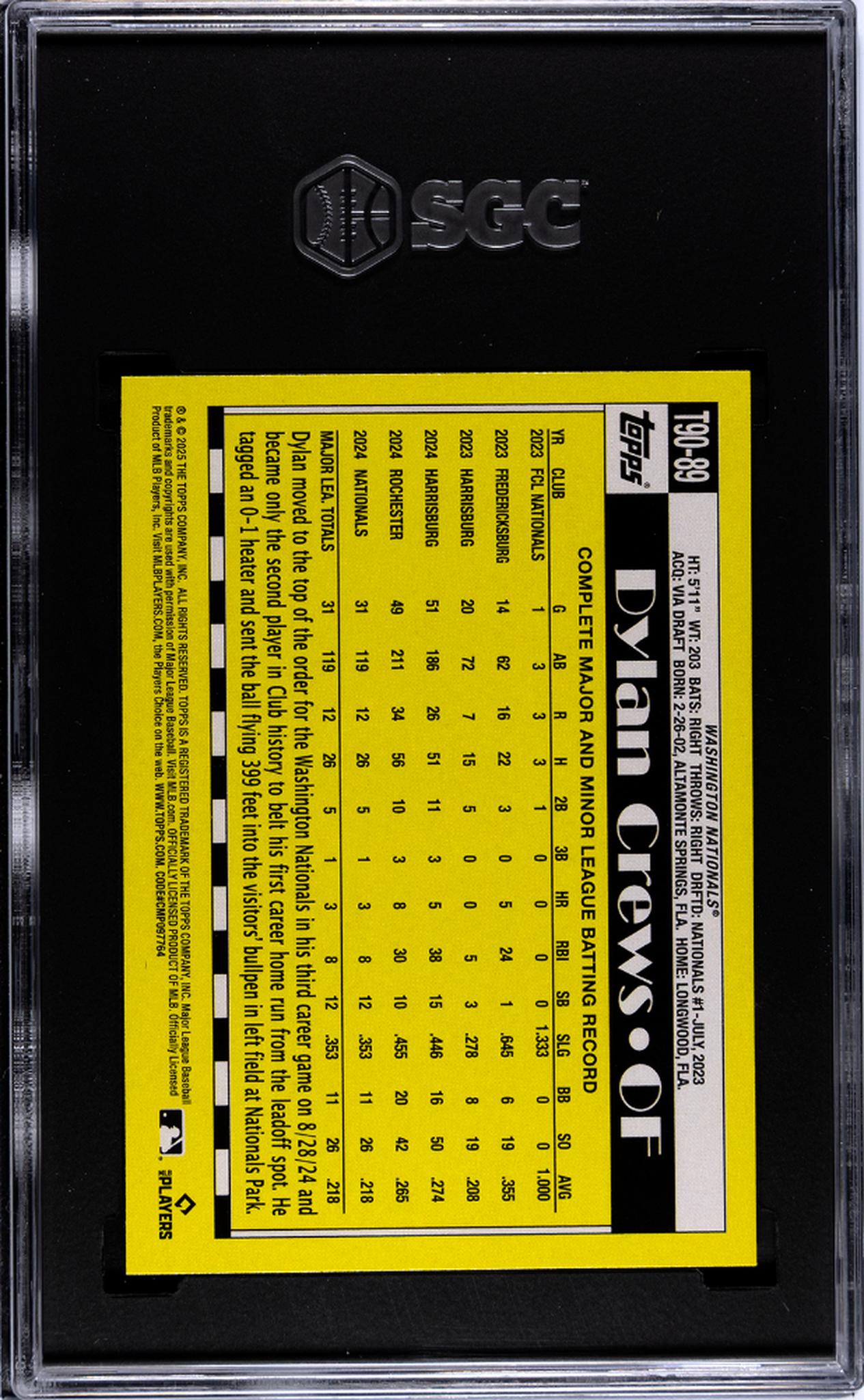 2025 Topps #T90-89 Dylan Crews '90 Design SGC 9.5