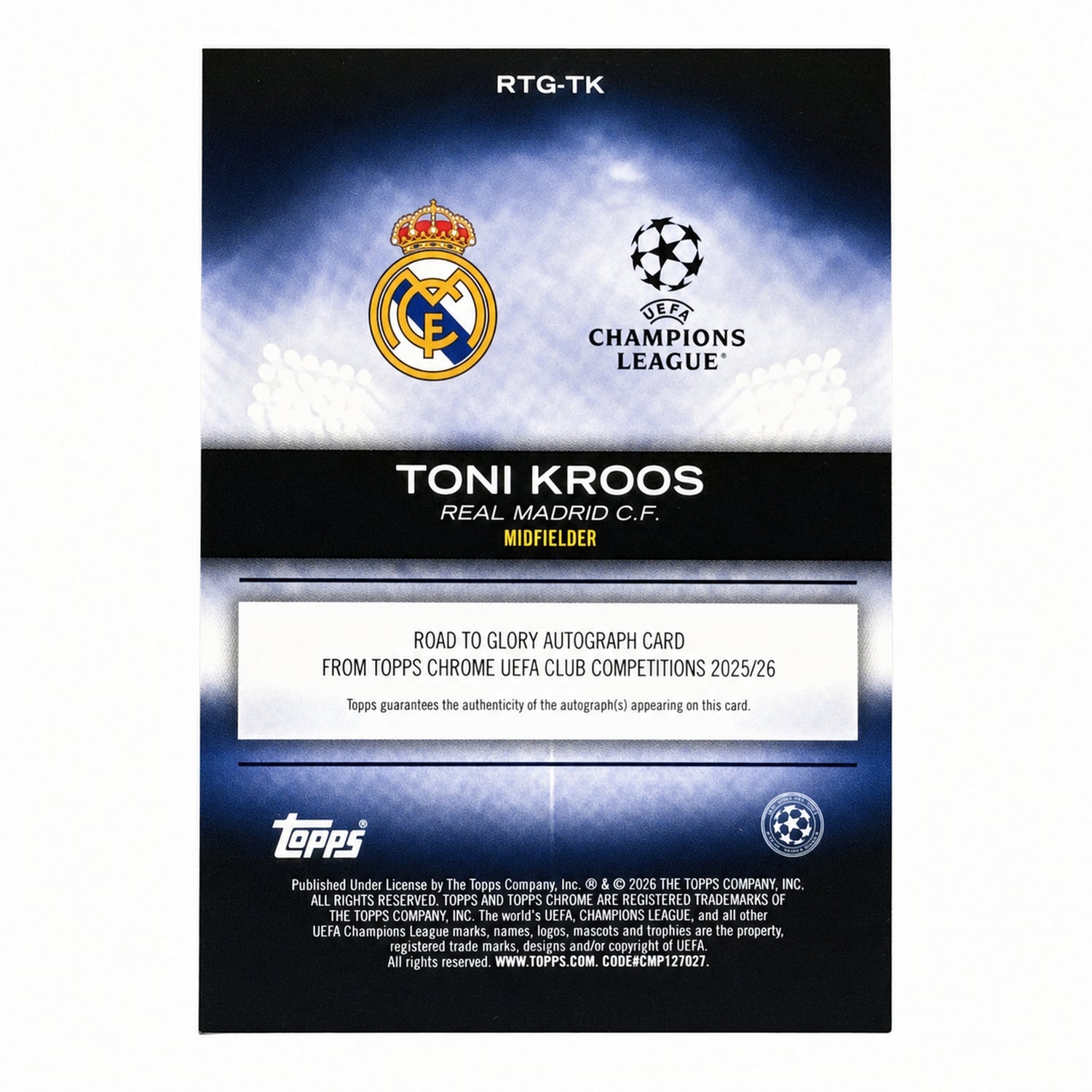 2025 Topps Chrome UEFA CC Toni Kroos Road to Glory Auto Black Refractor /10