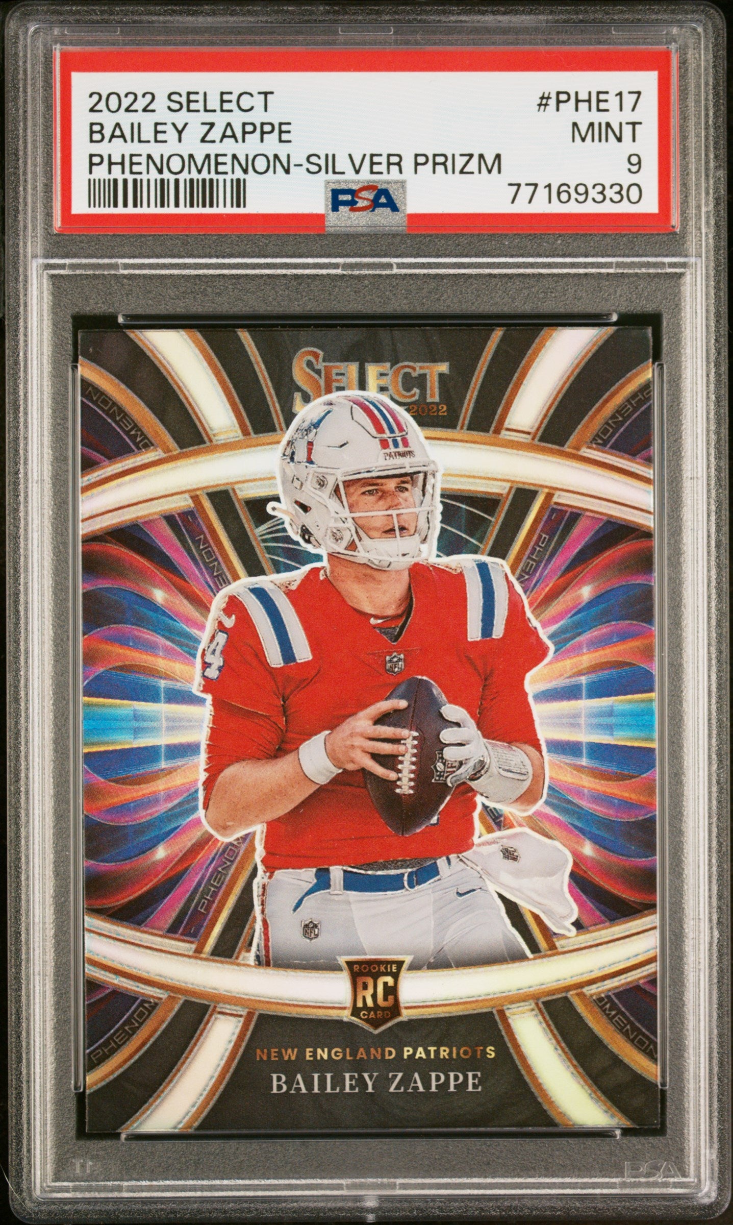 2022 Panini Select Phenomenon Silver Prizm Bailey Zappe #PHE17 RC PSA 9