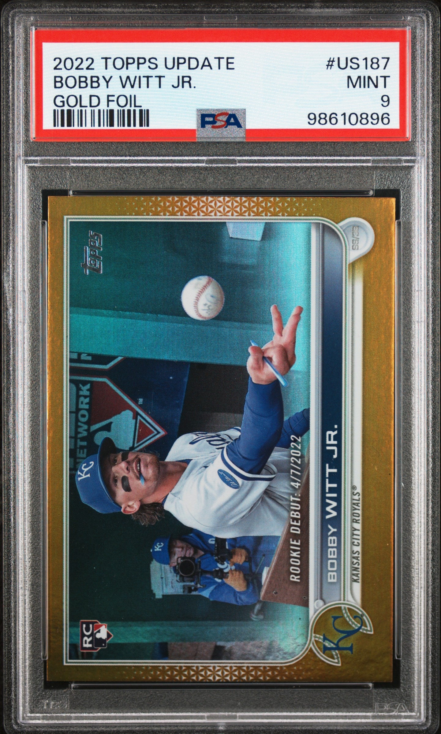 2022 Topps Update #US187 Bobby Witt Jr. Gold Foil PSA 9