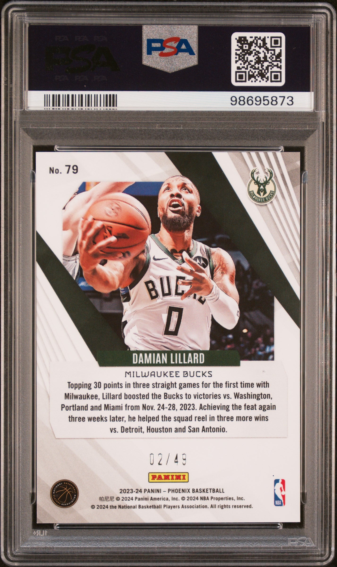 2023 Panini Phoenix Yellow Damian Lillard #79 /49 PSA 10