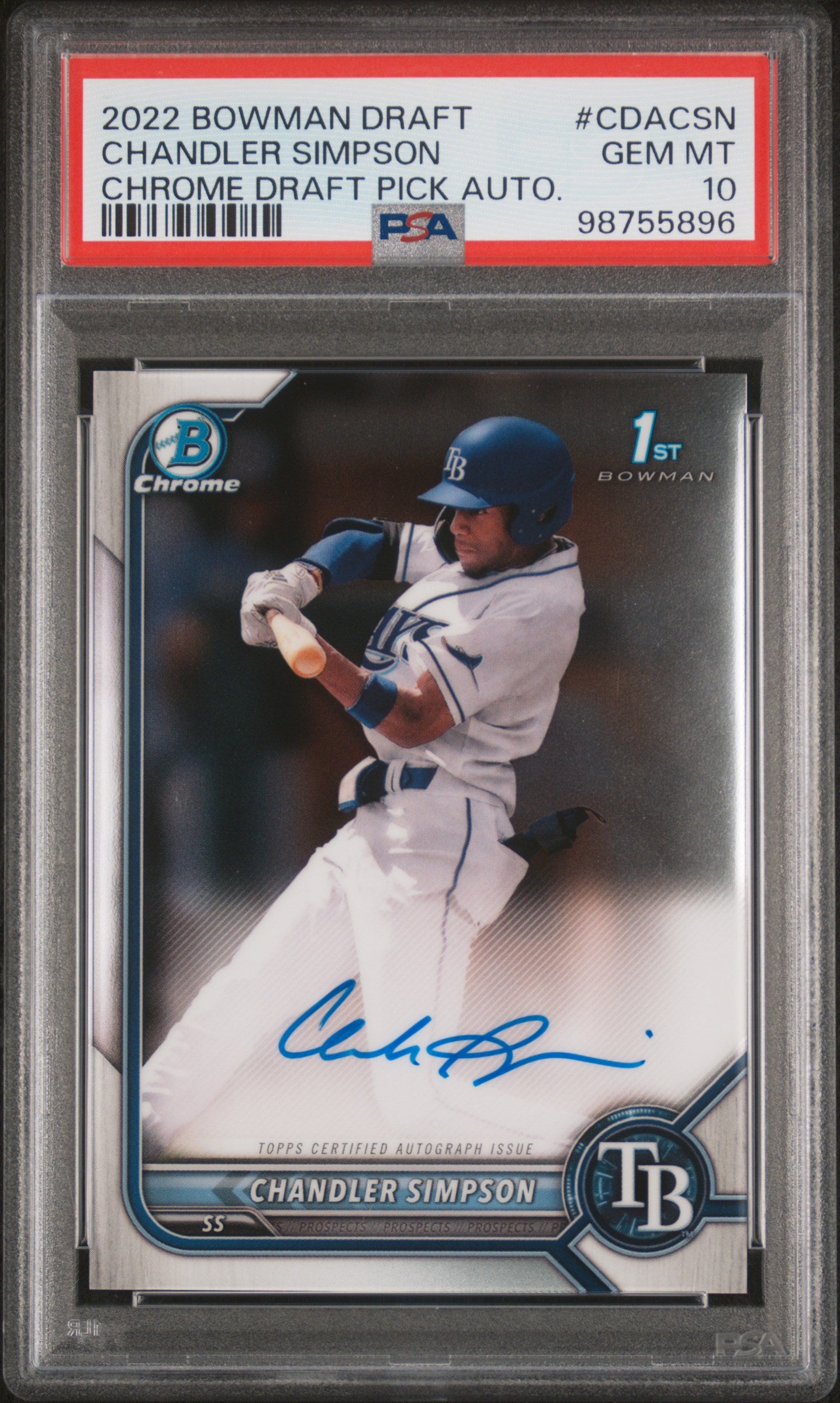 2022 Bowman #CDA-CSN Chandler Simpson Chrome Draft Pick Auto PSA 10
