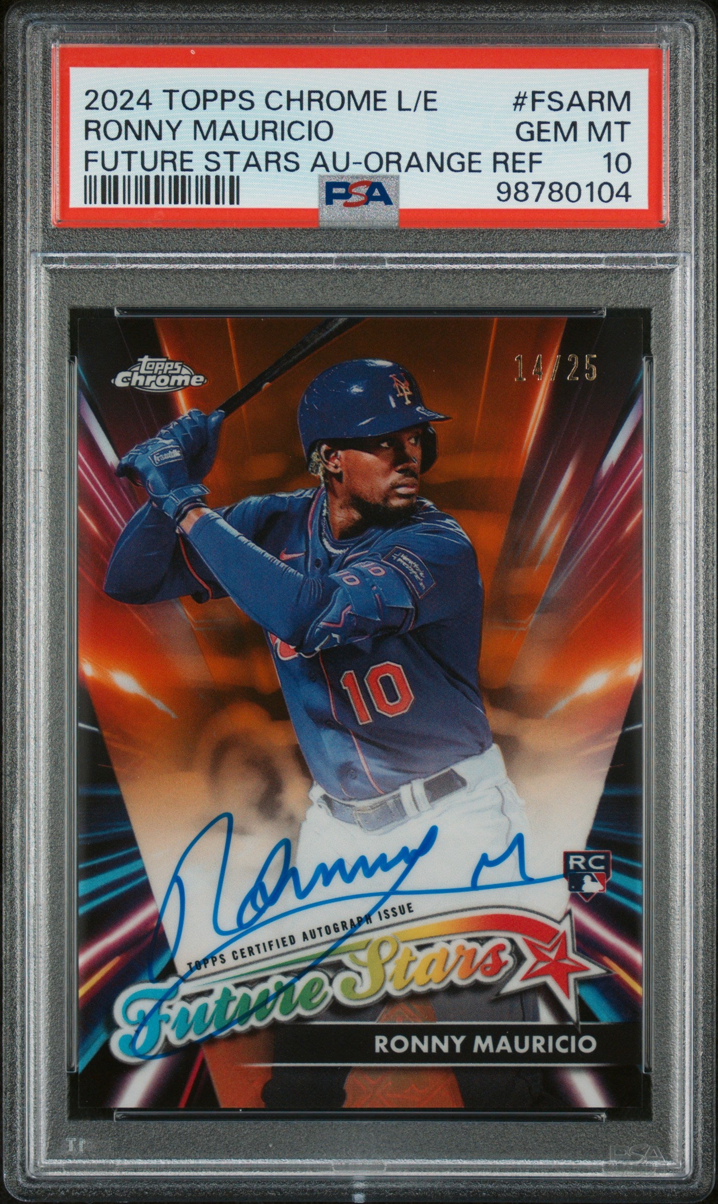 2024 TC Logofractor Rookie Future Stars Auto Orange /25 Ronny Mauricio PSA 10