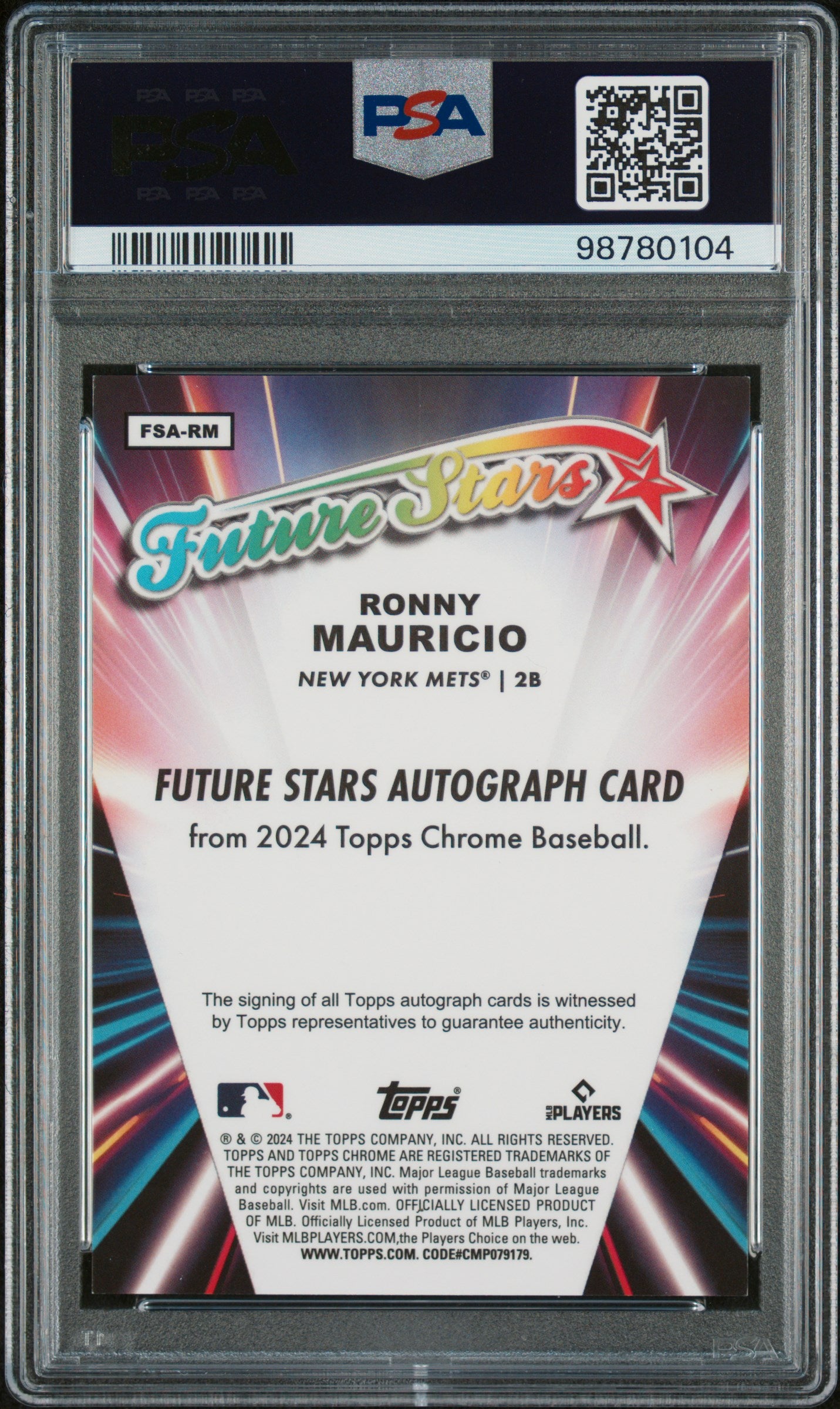 2024 TC Logofractor Rookie Future Stars Auto Orange /25 Ronny Mauricio PSA 10