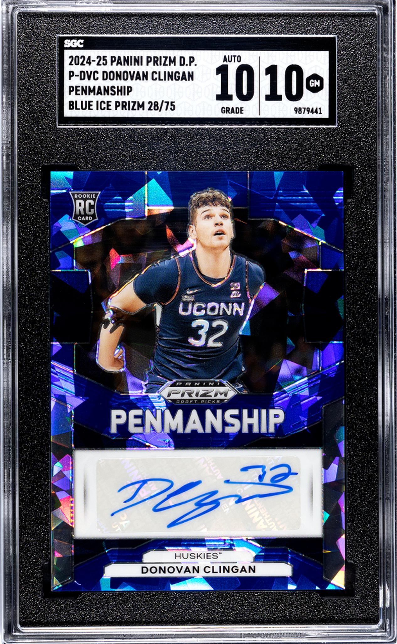 2024-25 Panini Prizm DP Blue Ice Donovan Clingan #P-DVC RC Auto /75 SGC 10 Auto 10