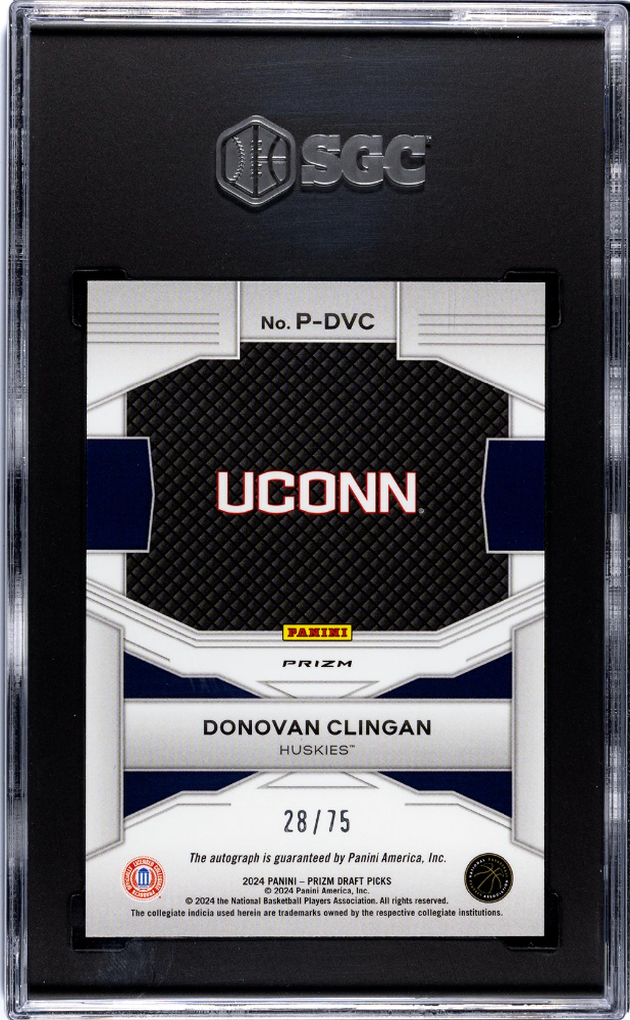 2024-25 Panini Prizm DP Blue Ice Donovan Clingan #P-DVC RC Auto /75 SGC 10 Auto 10