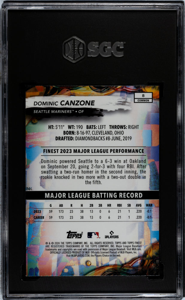 2024 Topps Finest #8 Dominic Canzone Rookie SGC 9.5