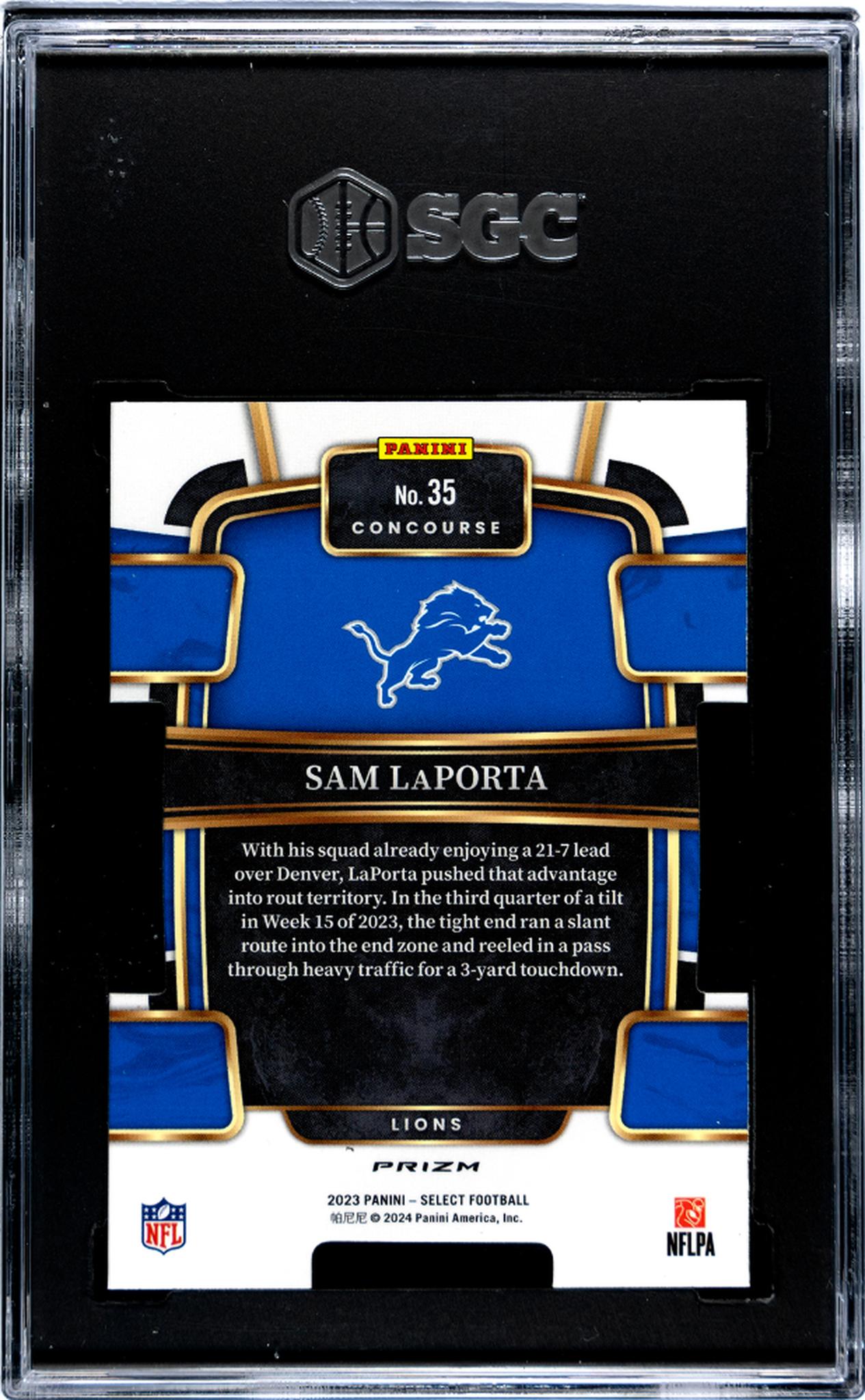 2023 Panini Select #35 Sam Laporta Black/Green Die-Cut Prizm SGC 9