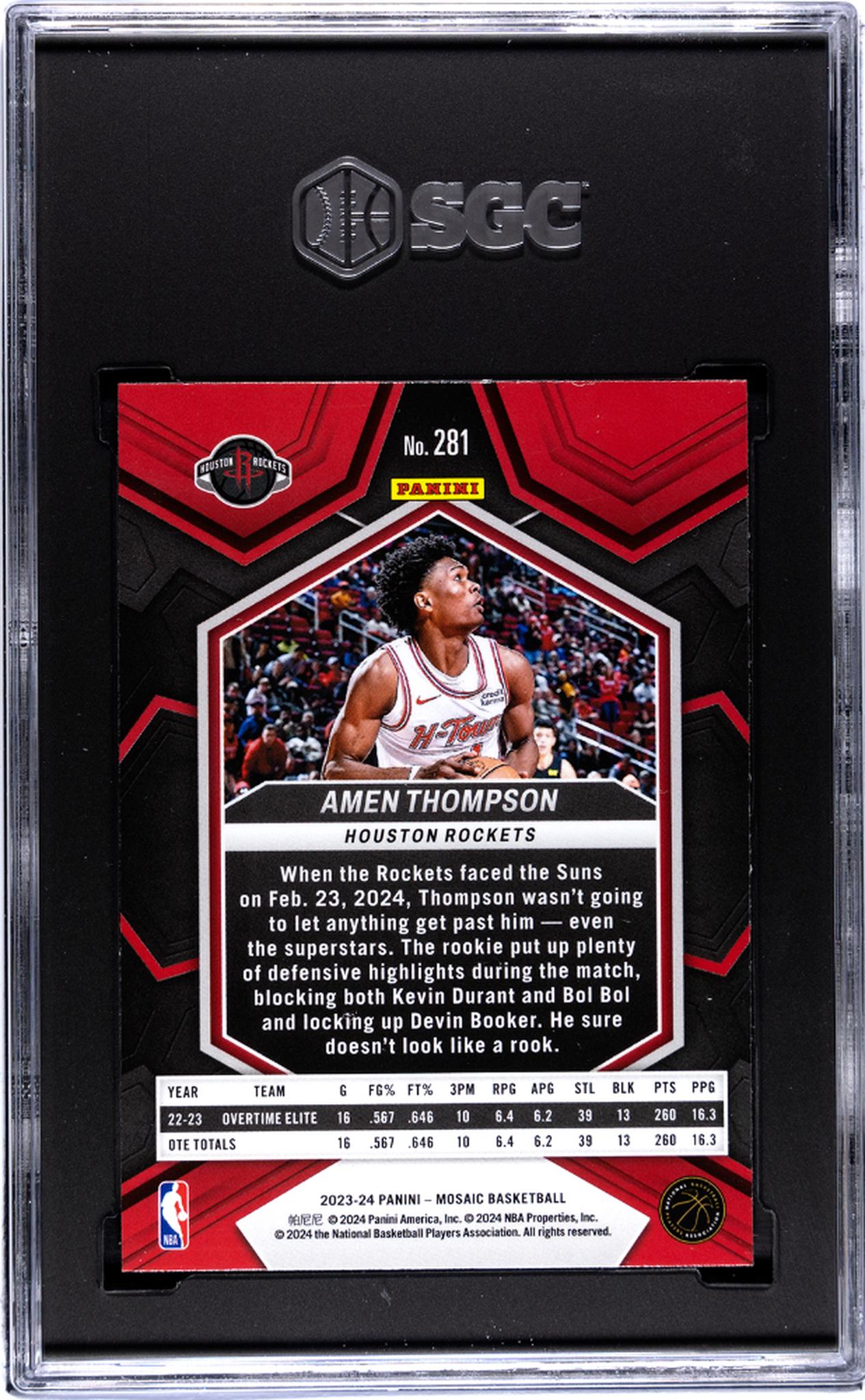 2023-24 Panini Mosaic #281 Amen Thompson SGC 9
