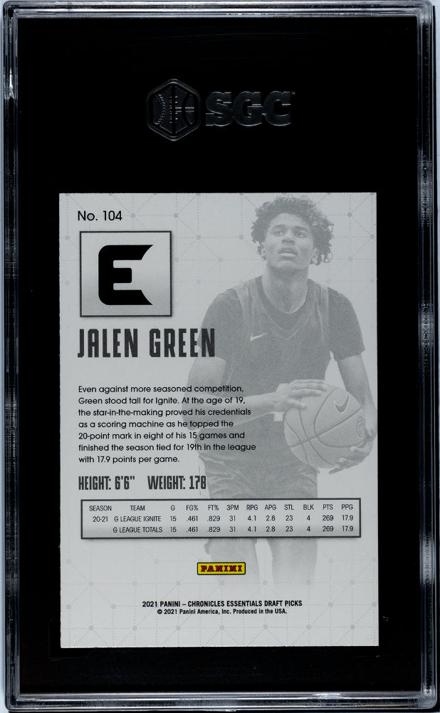 2021-22 Panini Chronicles Draft Picks #104 Jalen Green Essentials SGC 10