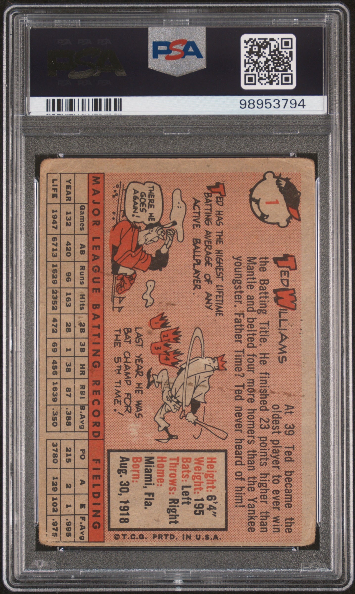 1958 Topps #1 Ted Williams PSA 1