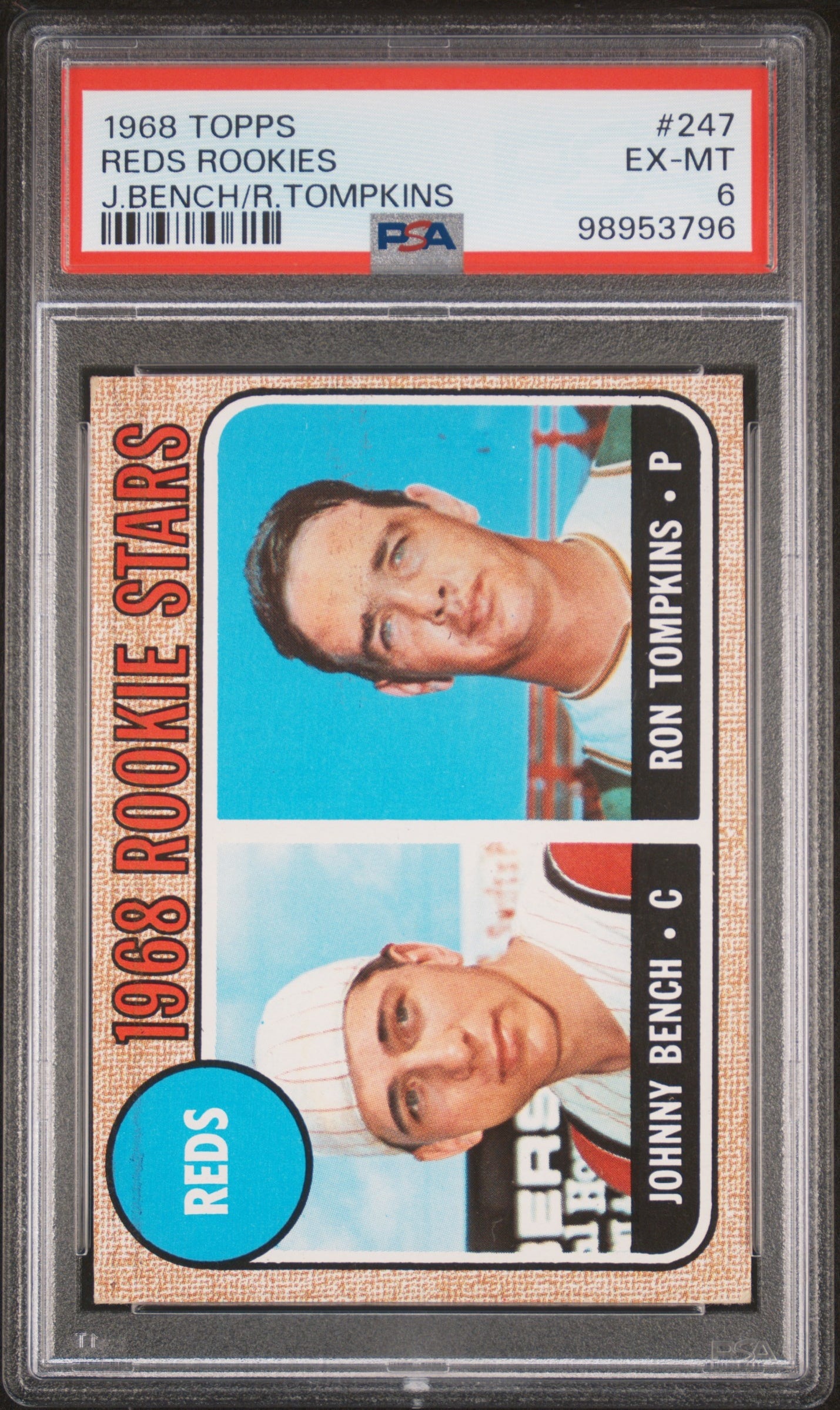 1968 Topps #247 Johnny Bench/Ron Tompkins Reds Rookies PSA 6