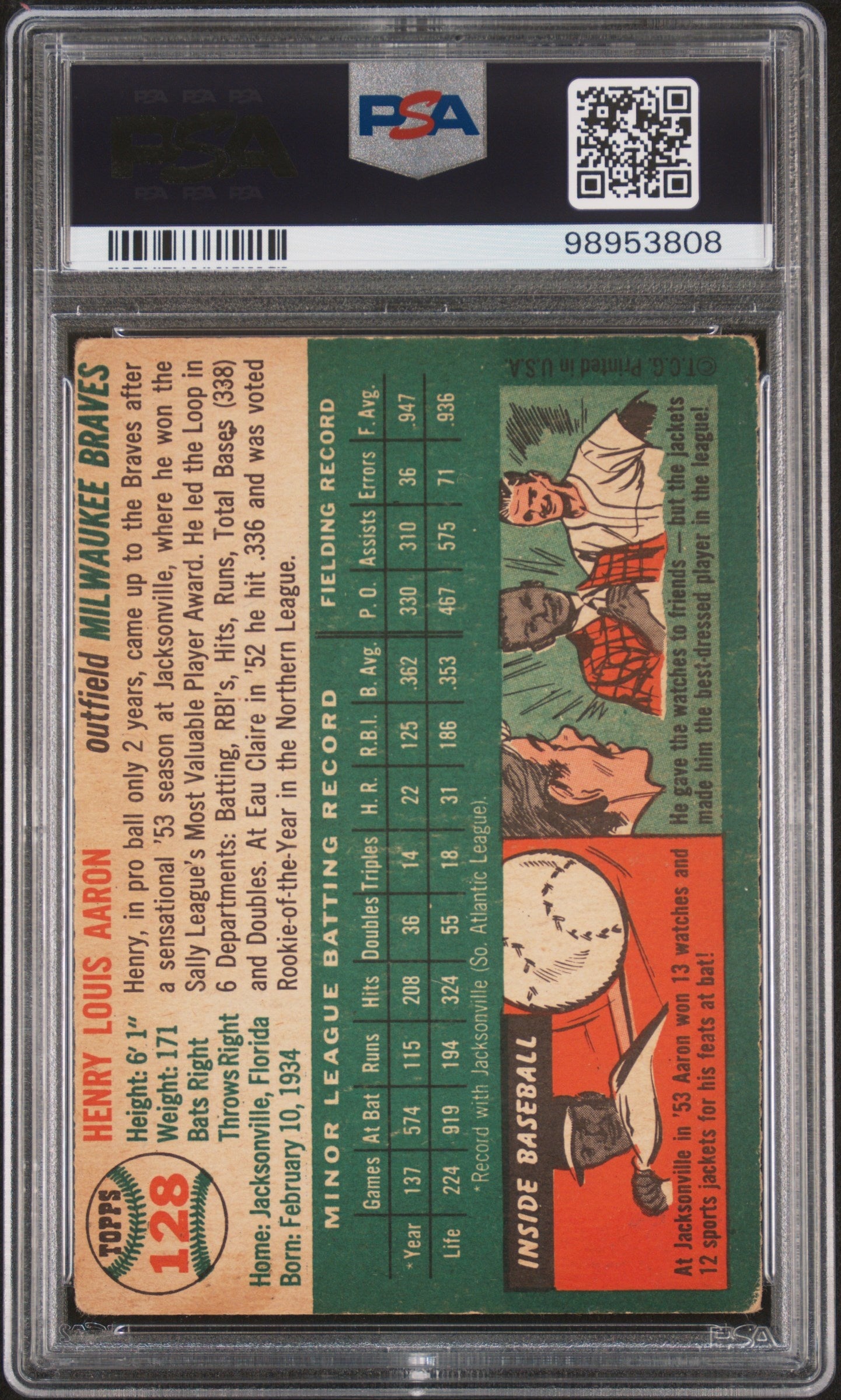 1954 Topps #128 Hank Aaron PSA 2