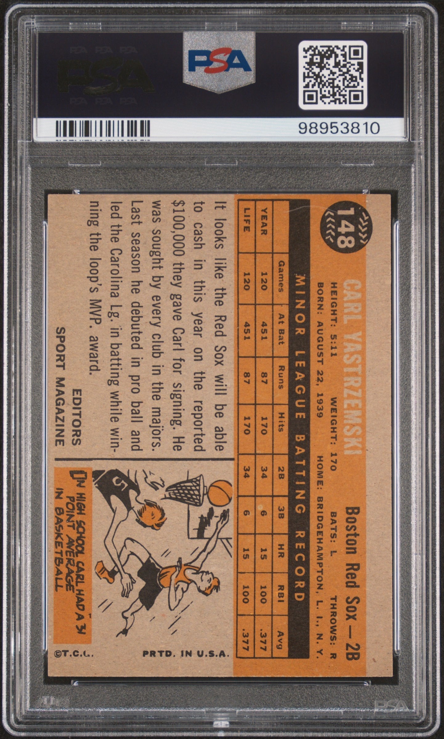 1960 Topps #148 Carl Yastrzemski Rookie Star PSA 5