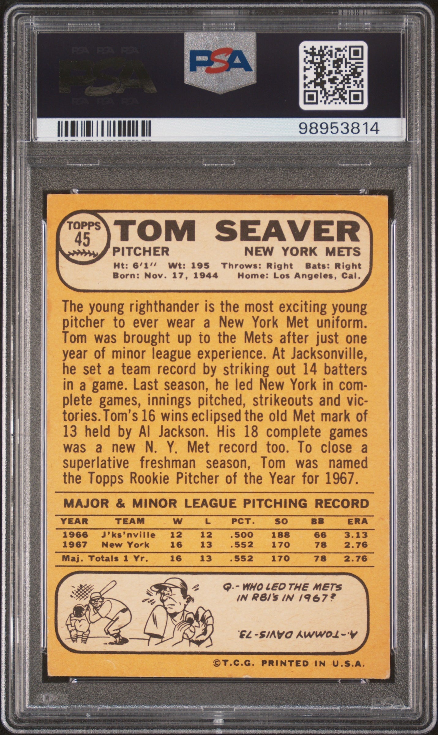 1968 Topps #45 Tom Seaver All Star Rookie PSA 4