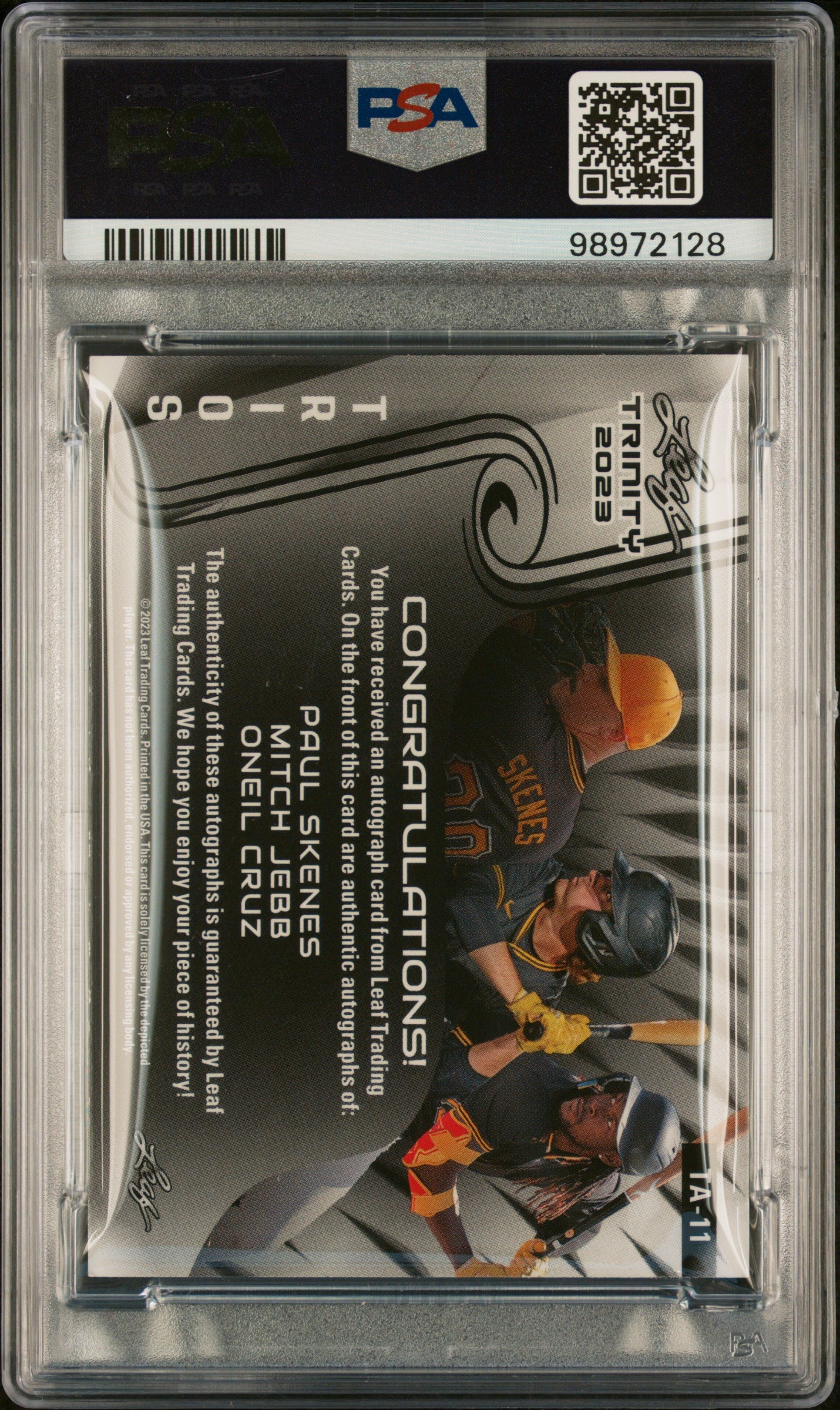 2023 Leaf Trinity Trios Autographs Red Mitch Jebb/Oneil Cruz/Paul Skenes #TA11 /10 PSA 9