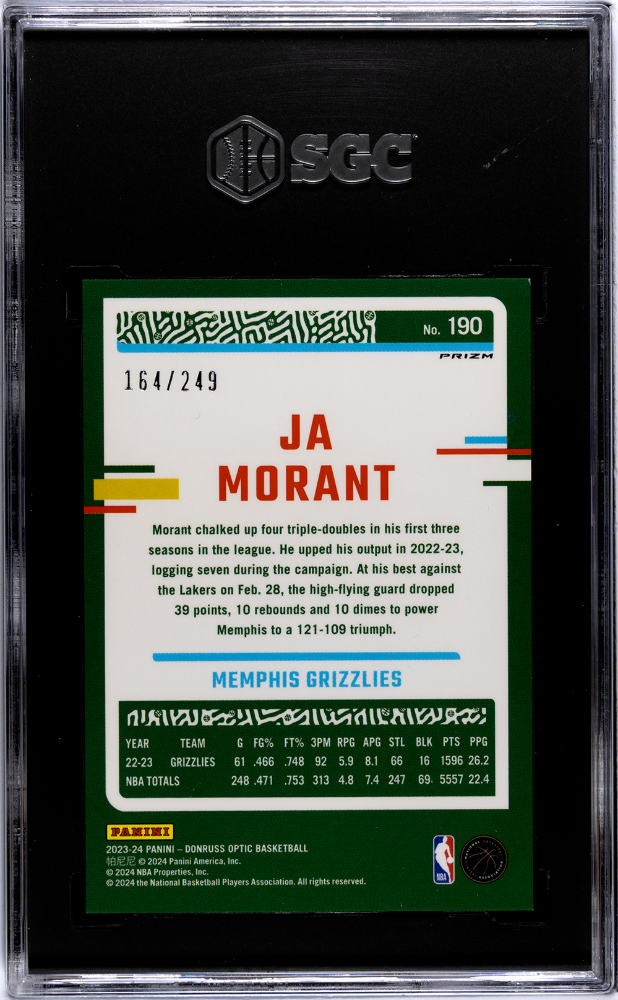2023-24 Donruss Optic #190 Ja Morant Aqua Prizm /249 SGC 9.5